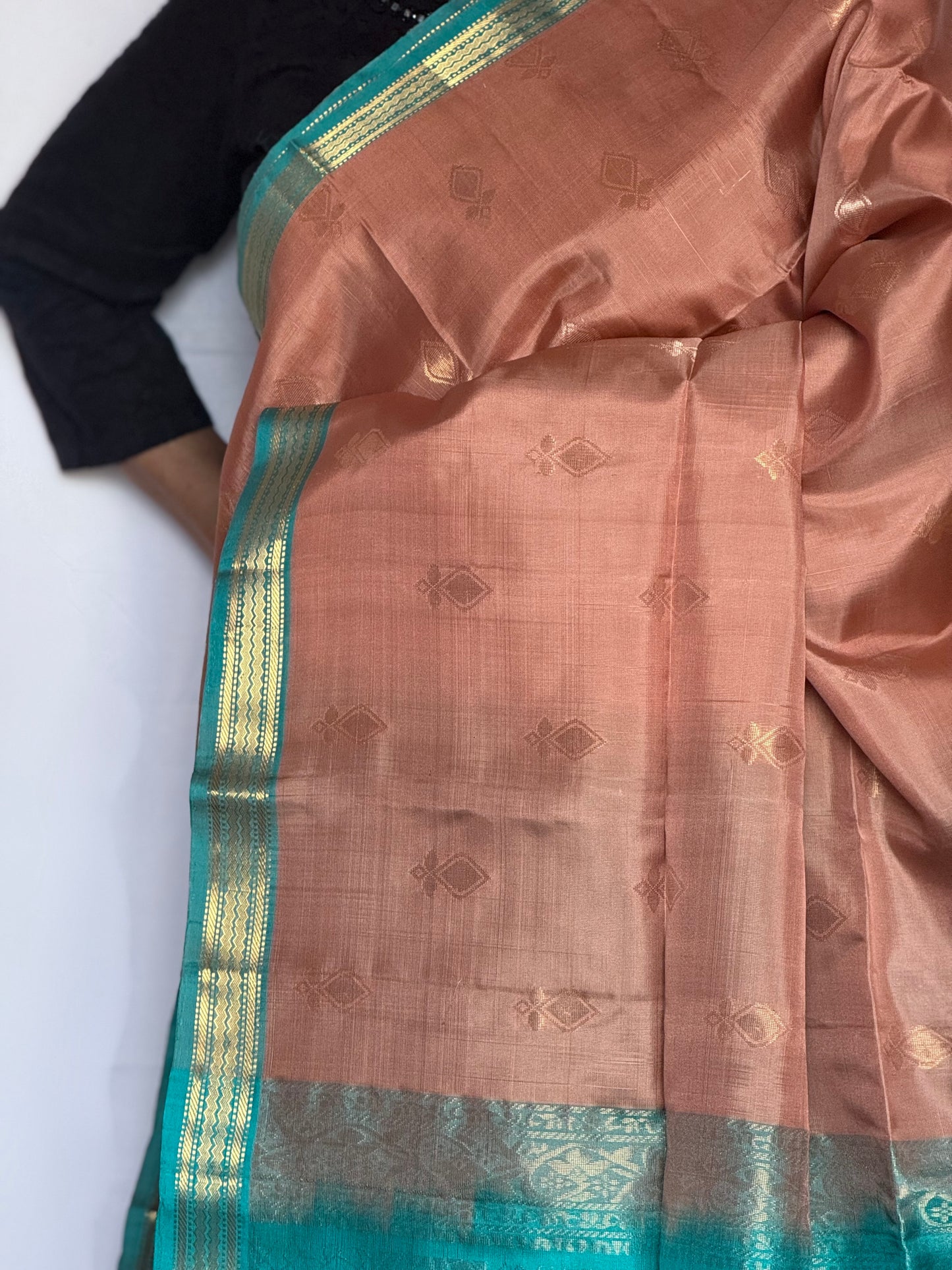 Soft silk saree - Peach & Blue