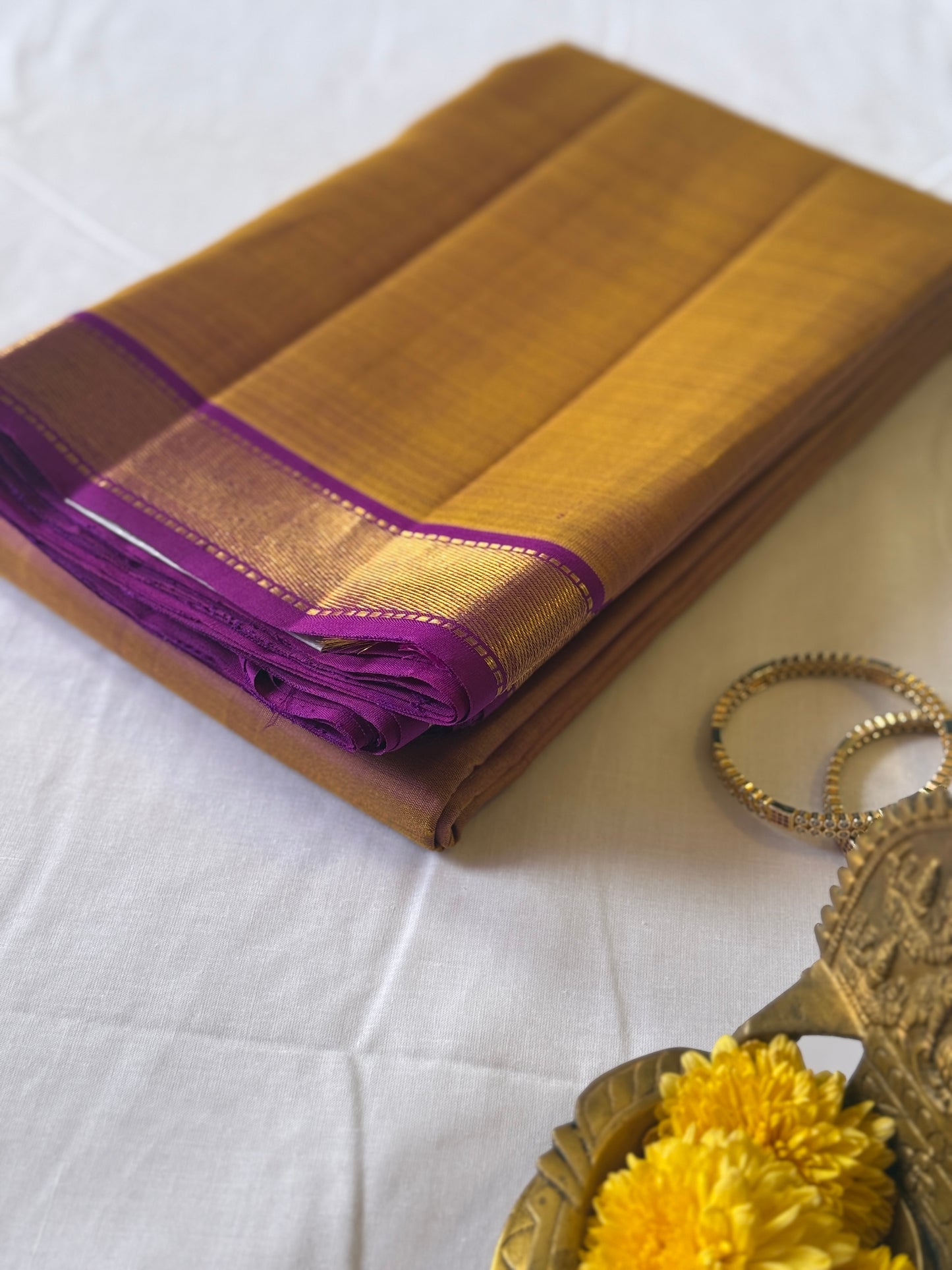 Mustard Kanjivaram Silk With Bavanji Border