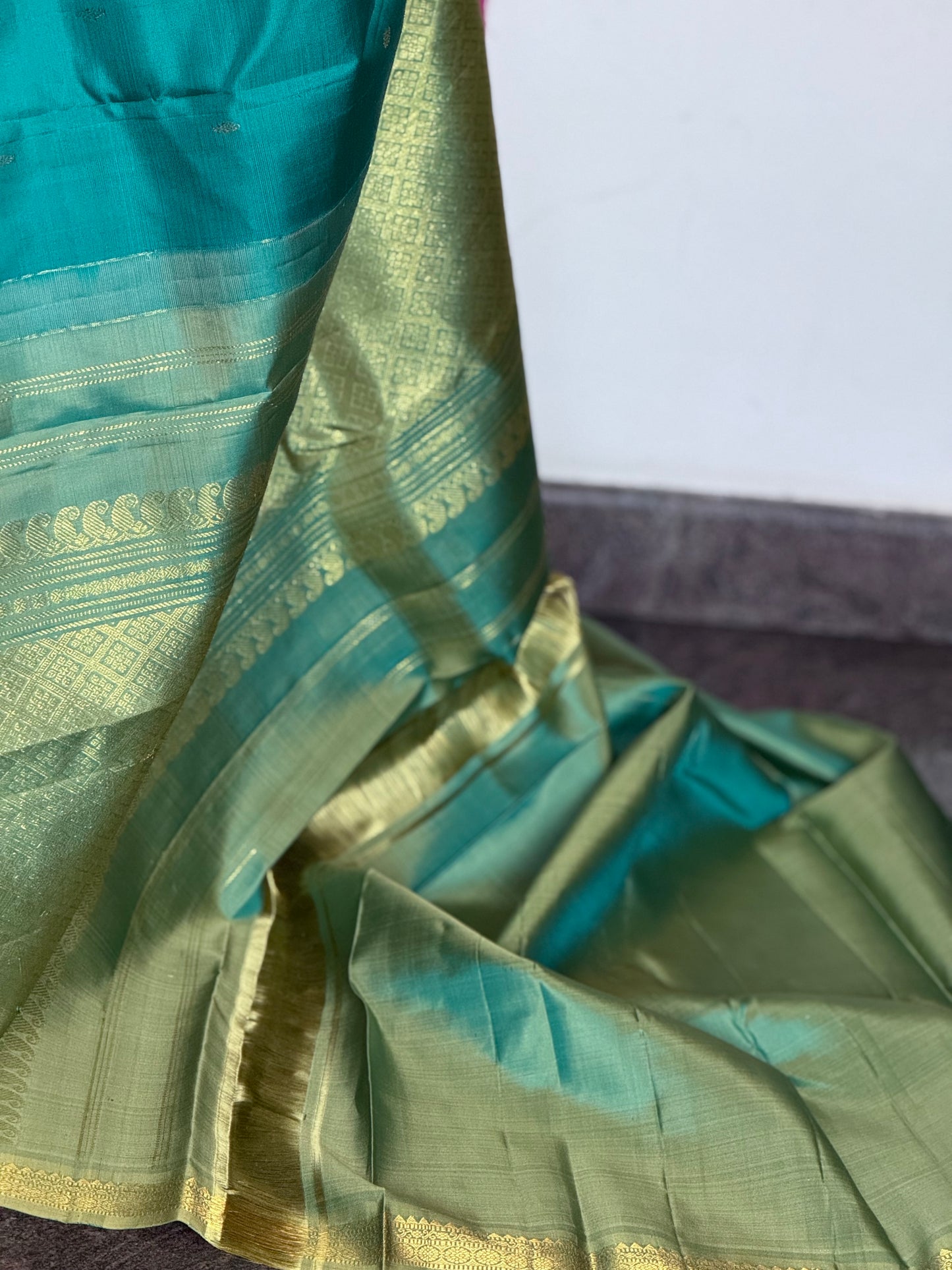 Blue green toned pure silk saree