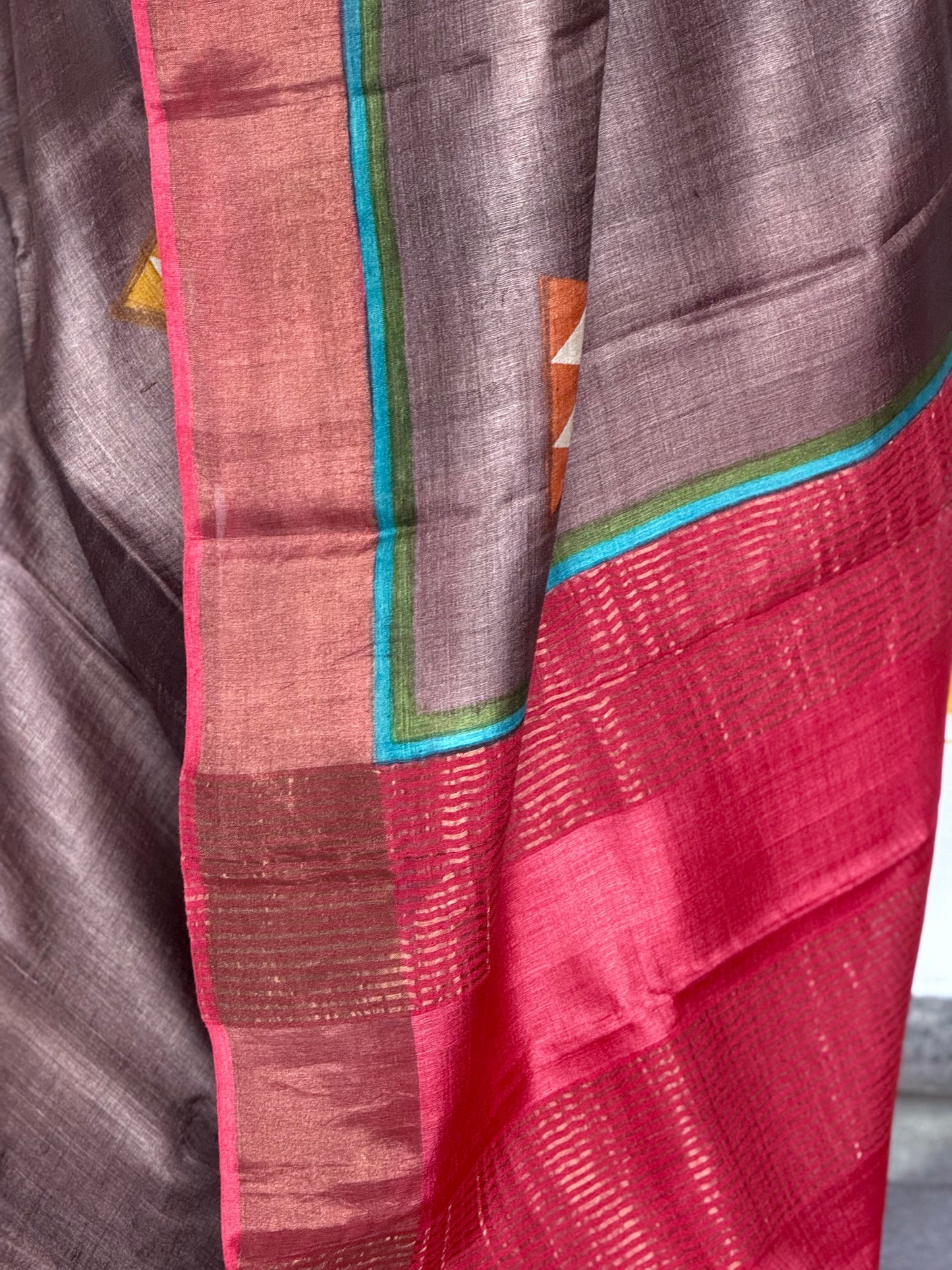 Printed Tussar saree - Brown
