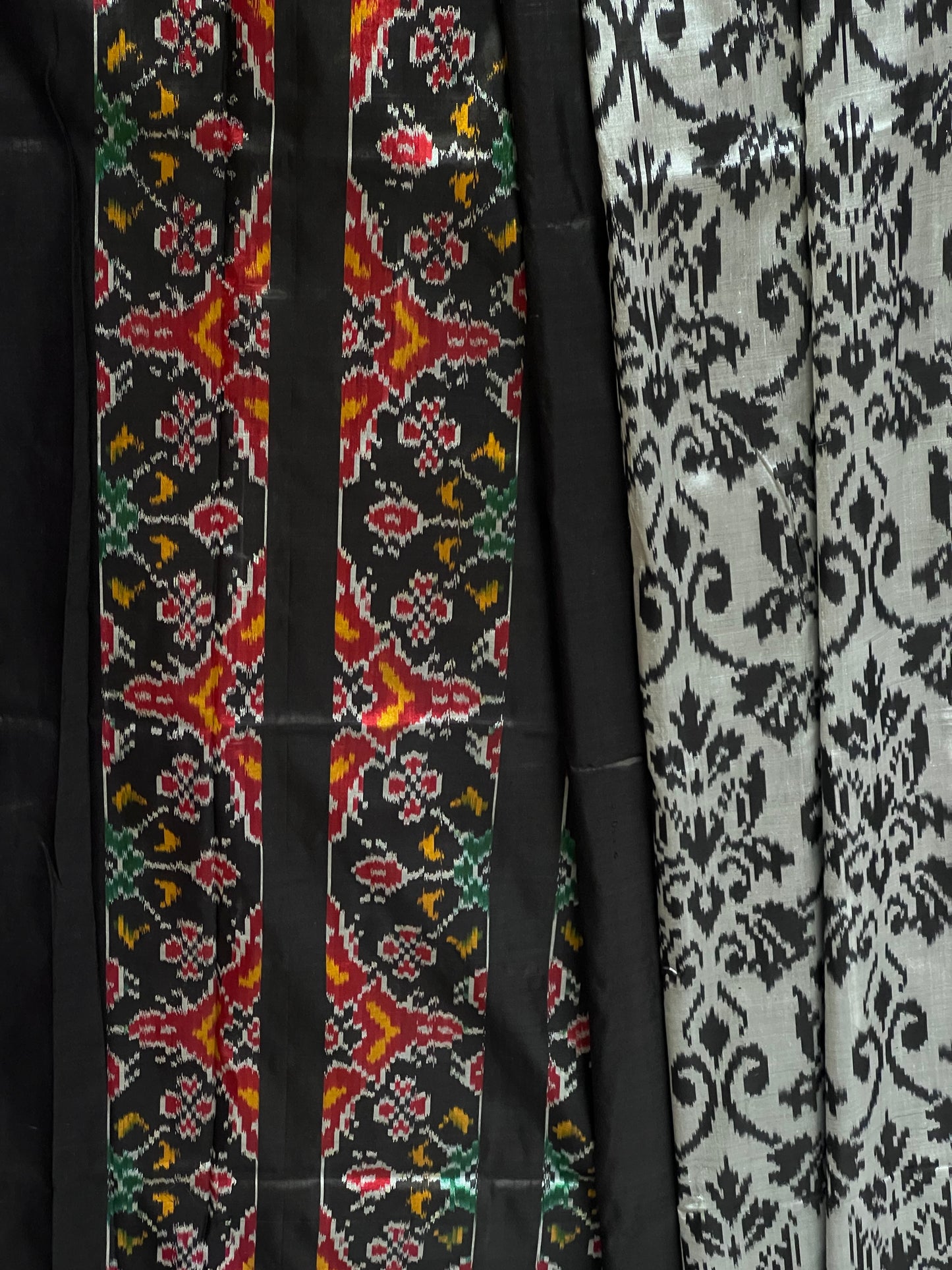 Black and Grey ikat silk saree