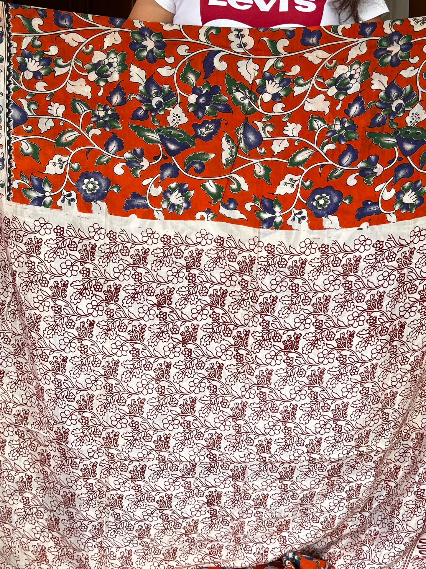 Orange cotton Kalamkari saree