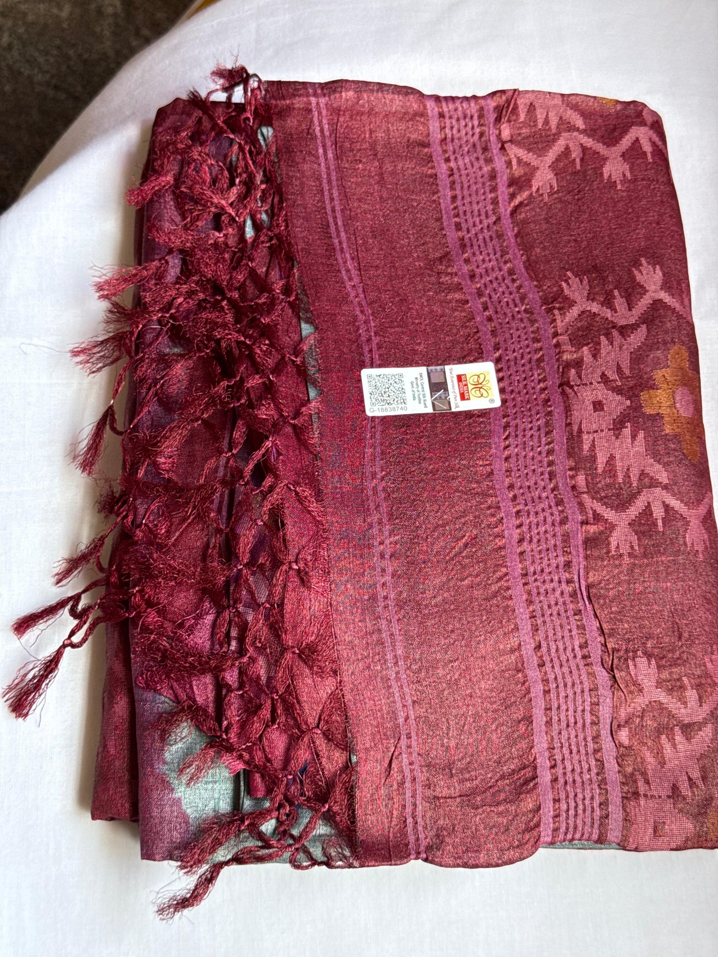 Silver-Grey & Plum Tussar Silk