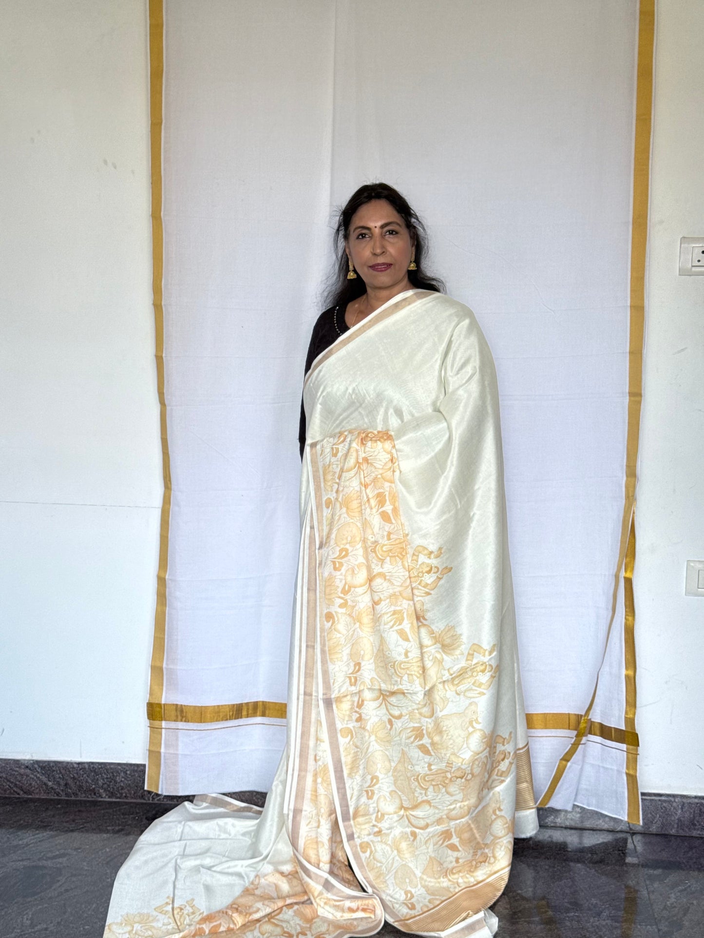 Printed Semi Tussar Saree – Onam Special
