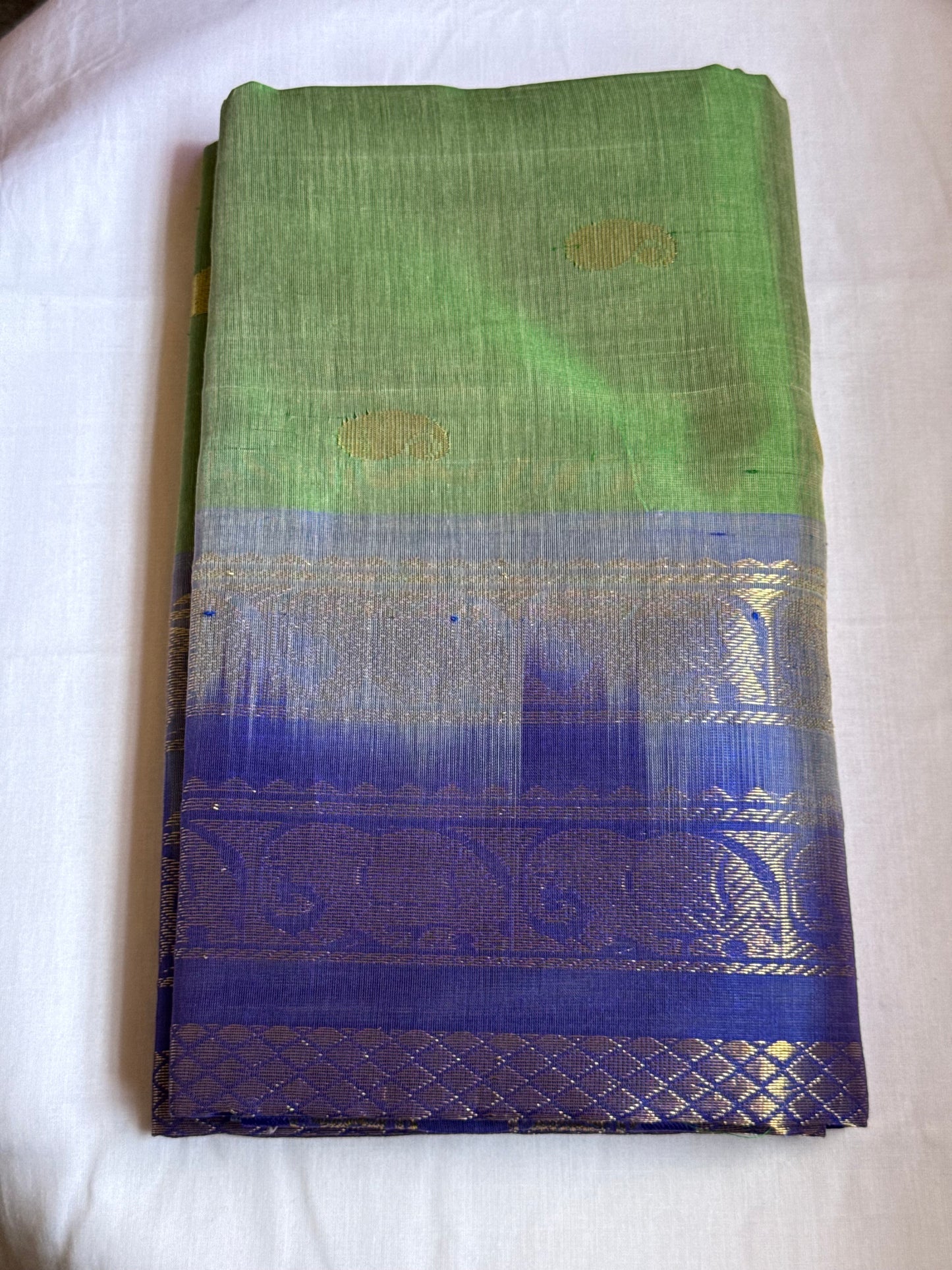 Green Silk Cotton Saree With Purple Border