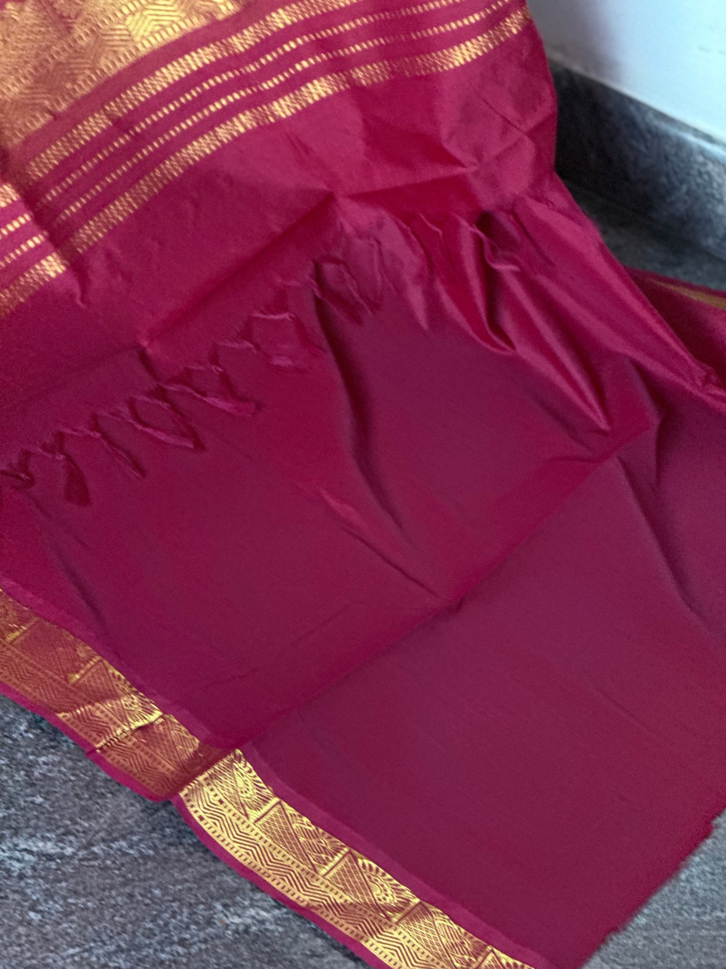 Yellow silk cotton saree with red pallu & border