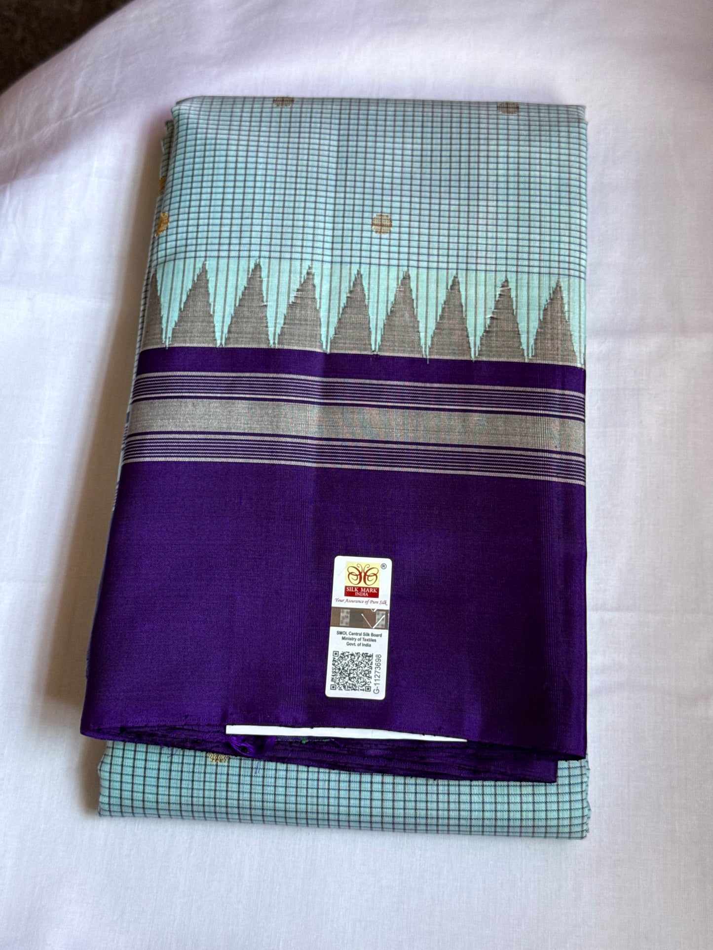 Pastel Blue Silk Saree With Checks