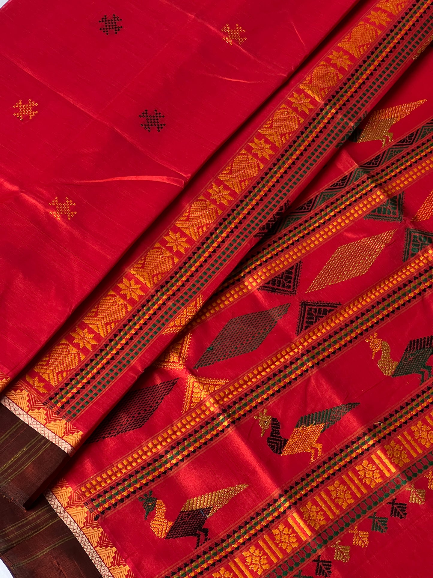 Thread work Silk Cotton saree - Red