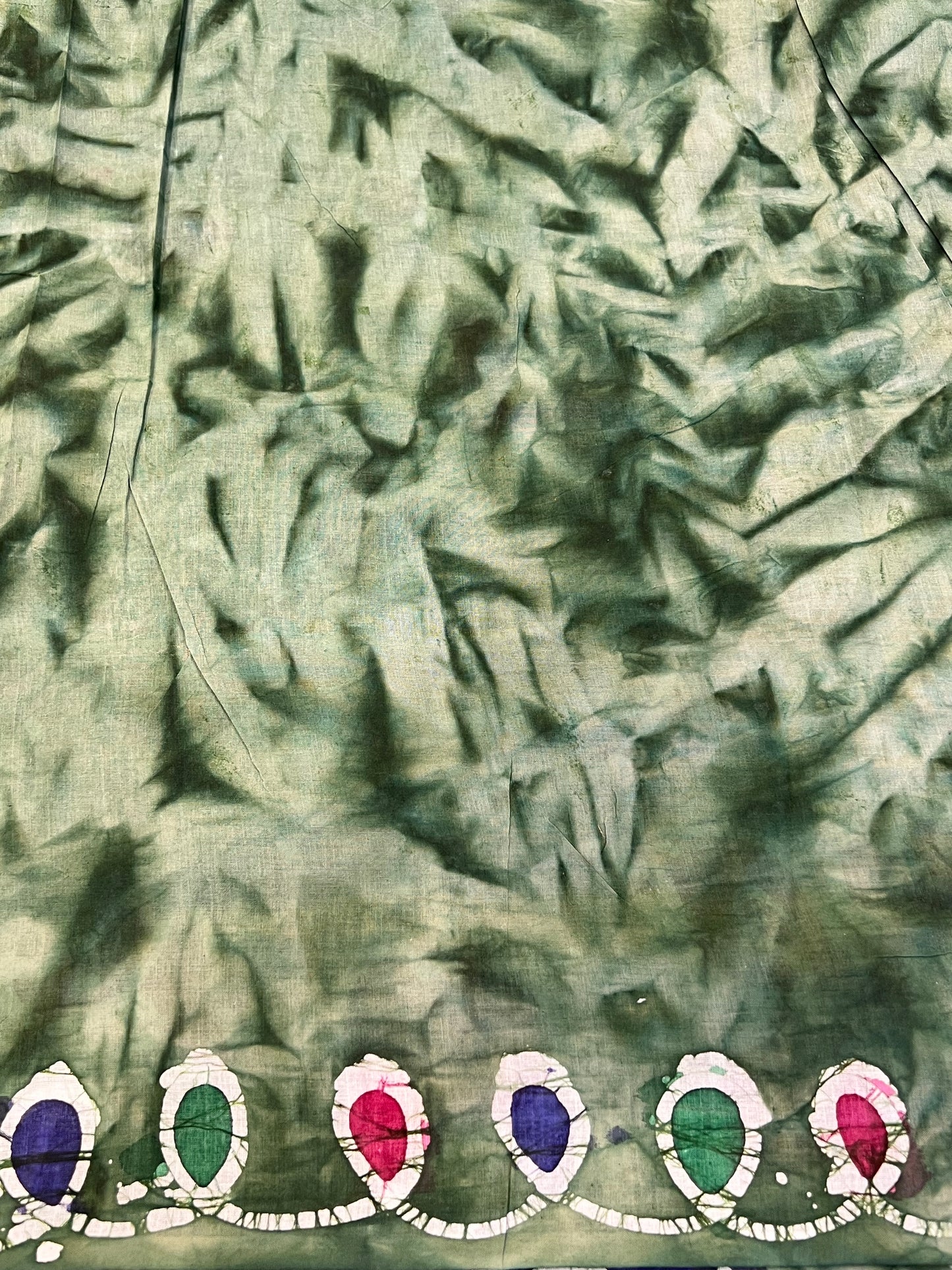 Green Sungudi cotton with batik print saree