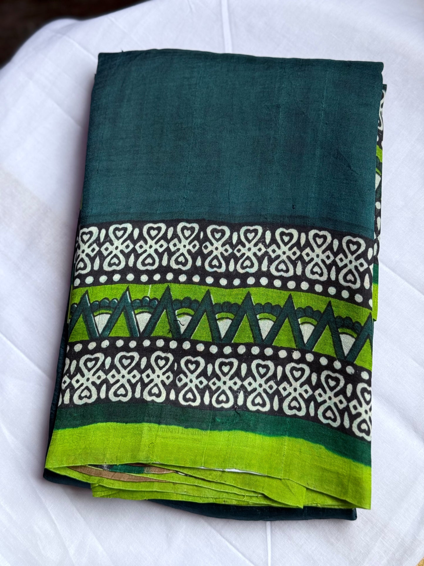 Murshidabad Silk saree - Green Partly Pallu