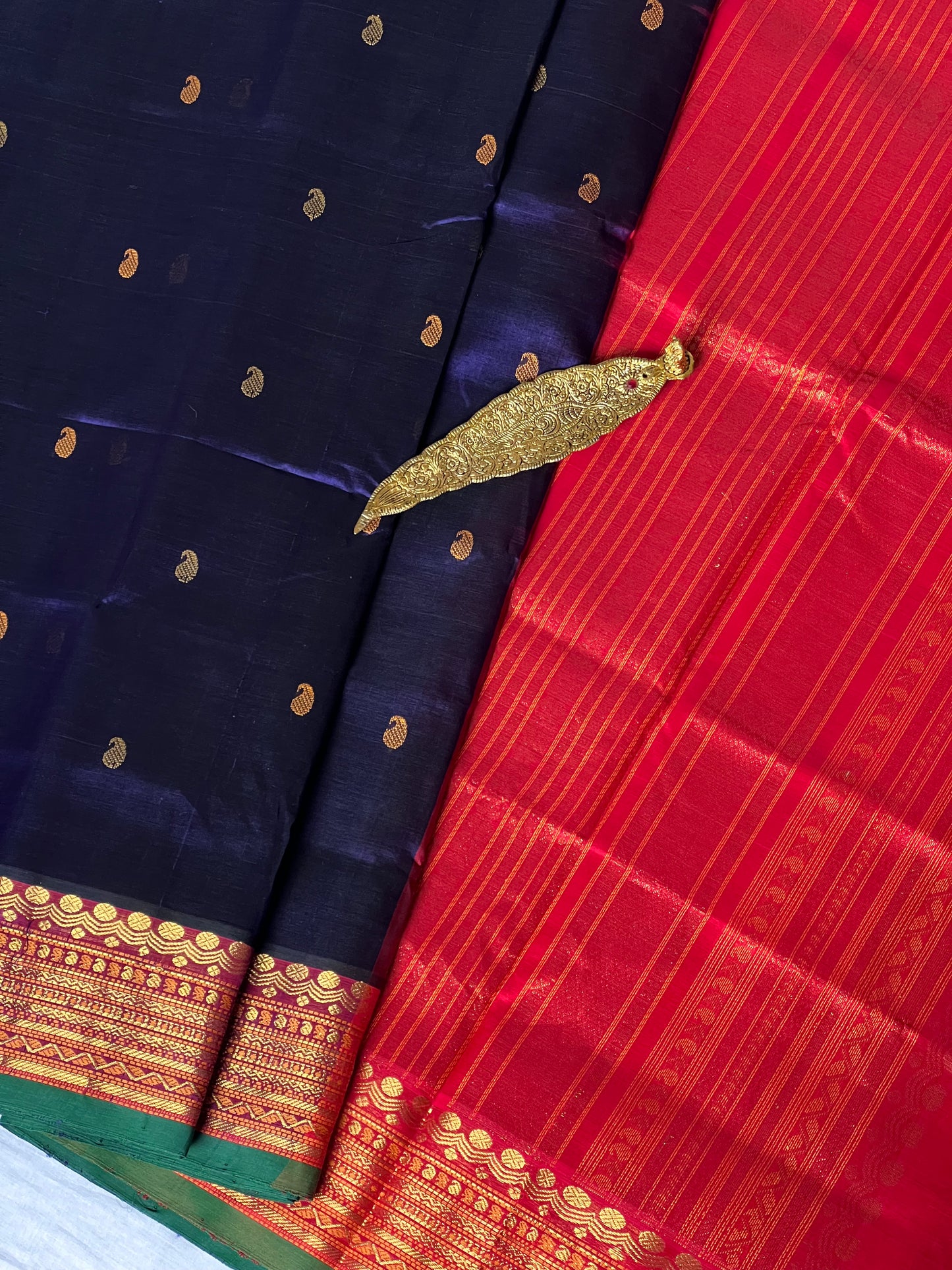 Thread work Silk Cotton saree - Navy Blue