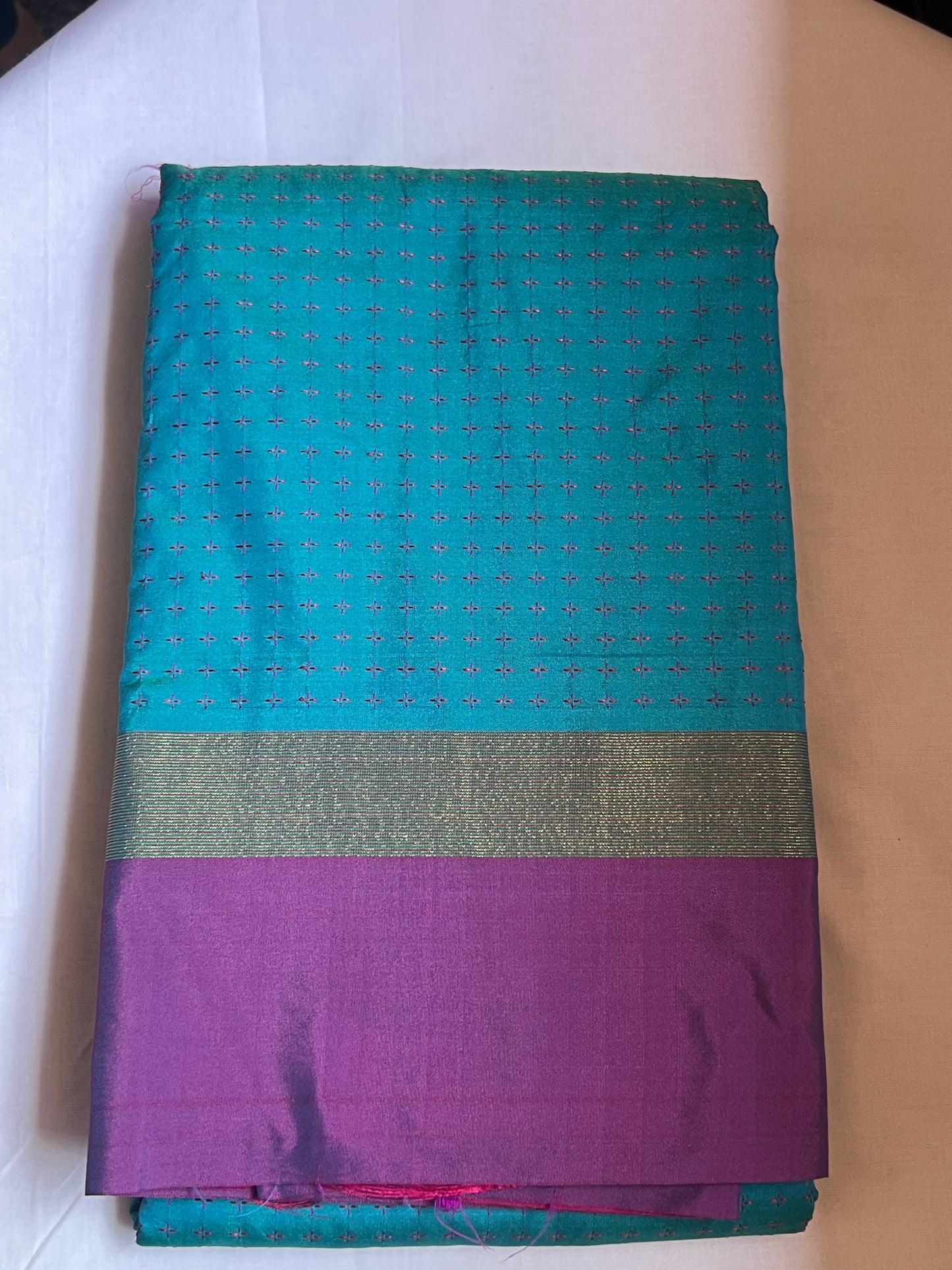 Blue & magenta semi silk saree