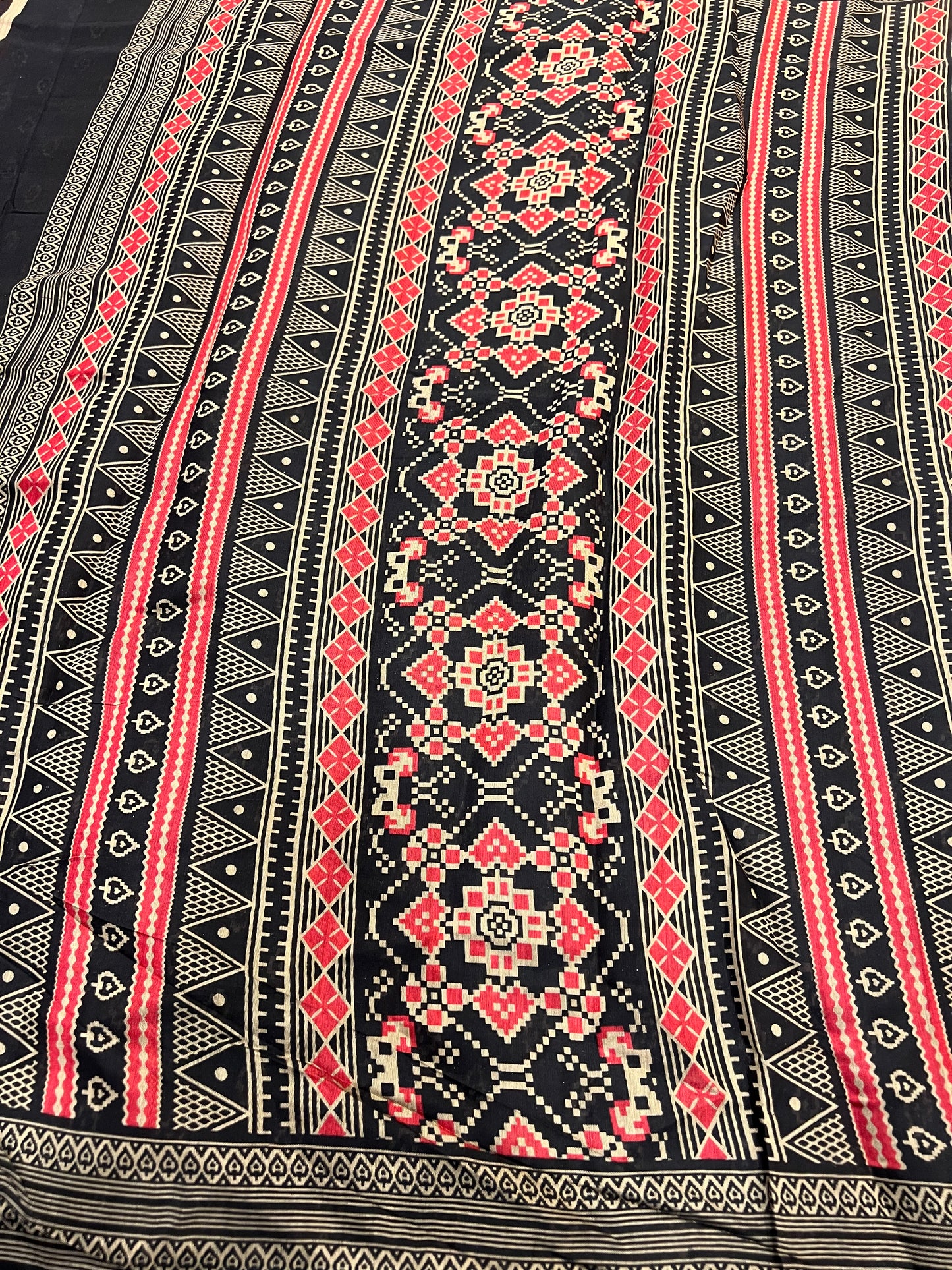 Red black semi silk cotton saree