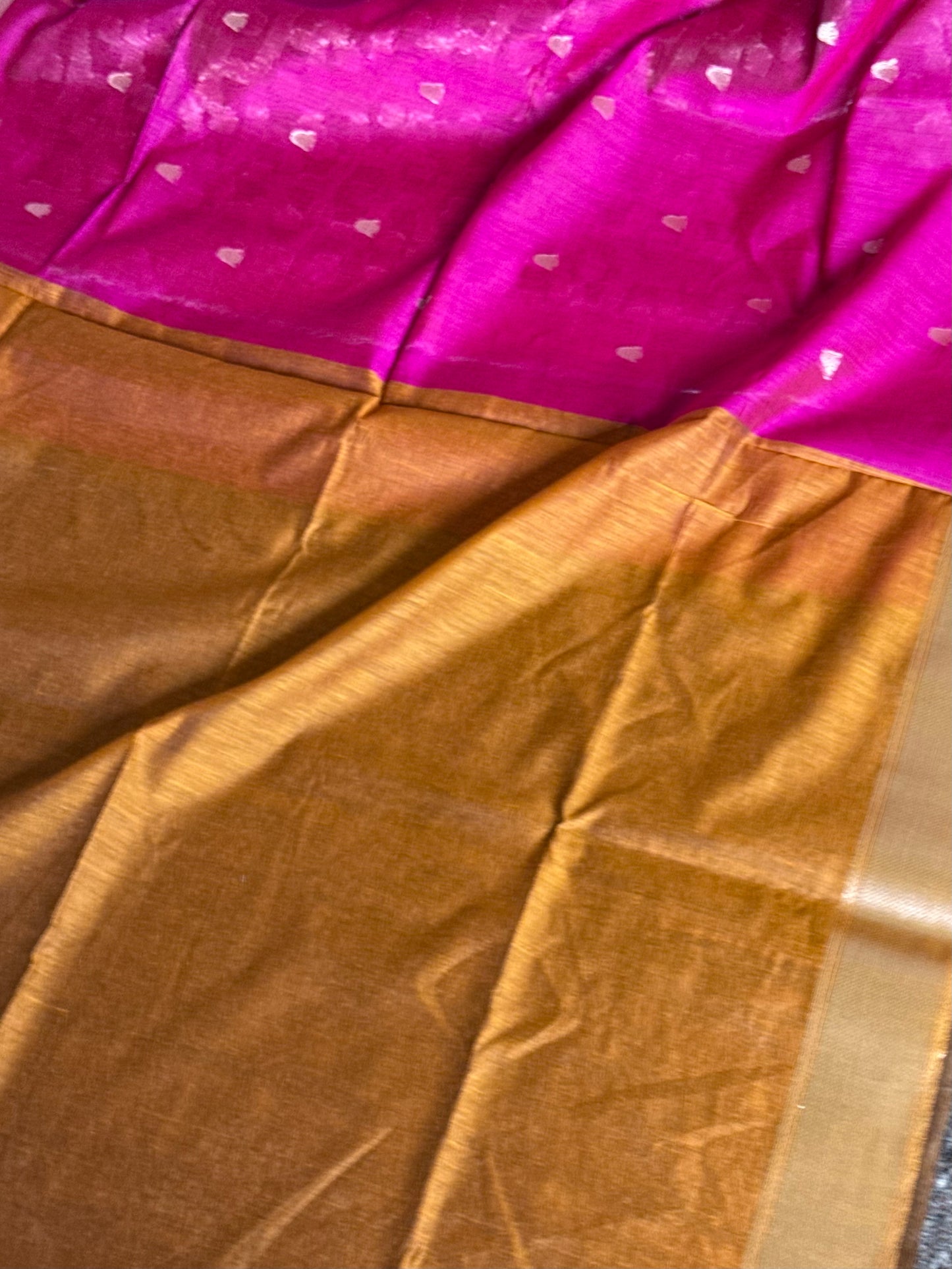 Semi Silk Cotton saree - Pink & Mustard