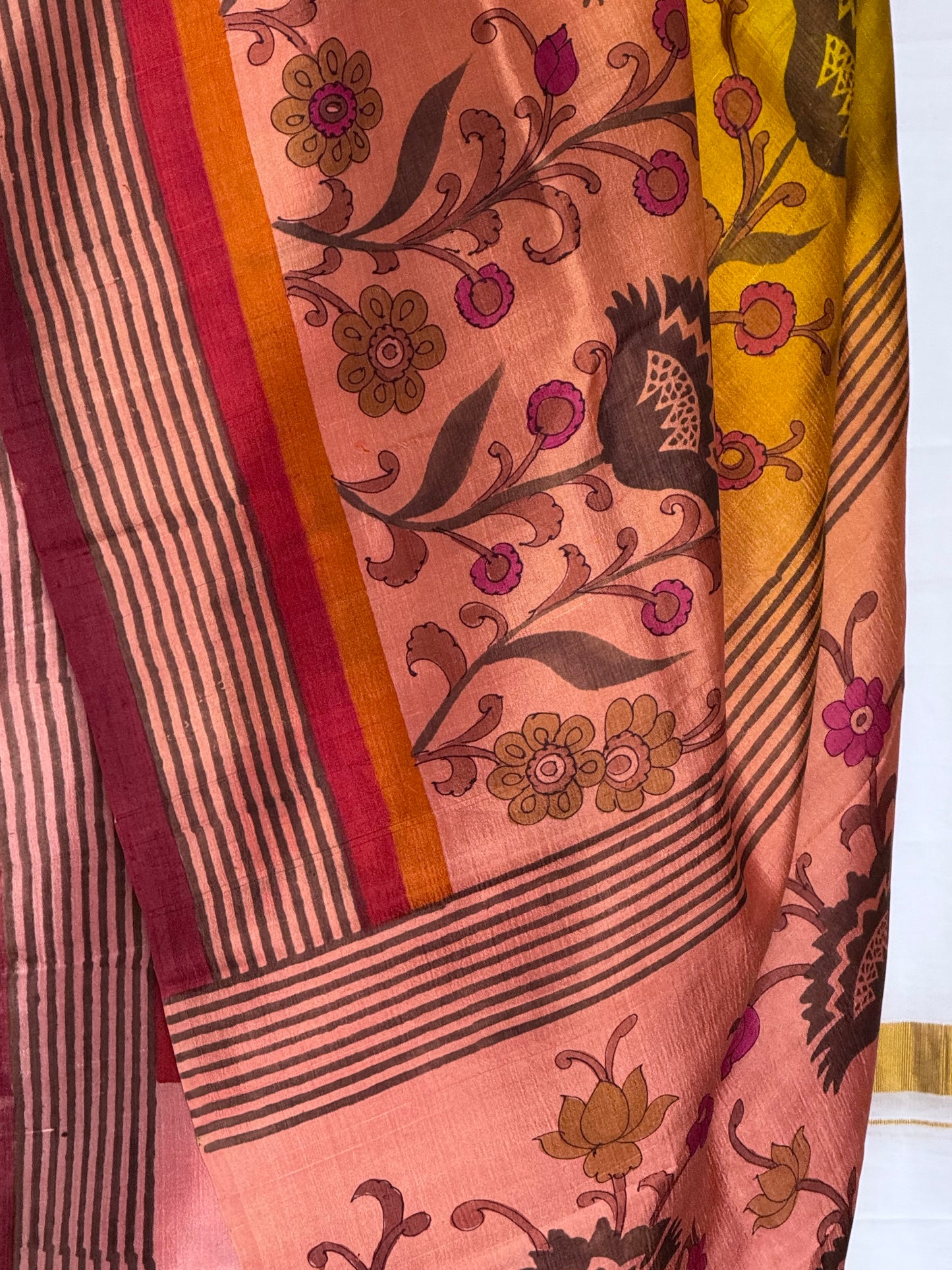 Murshidabad Silk saree - Mustard & Peach