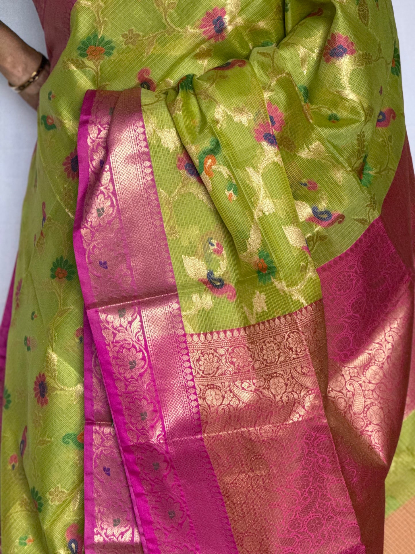 Semi Kota Silk saree - Green & Pink