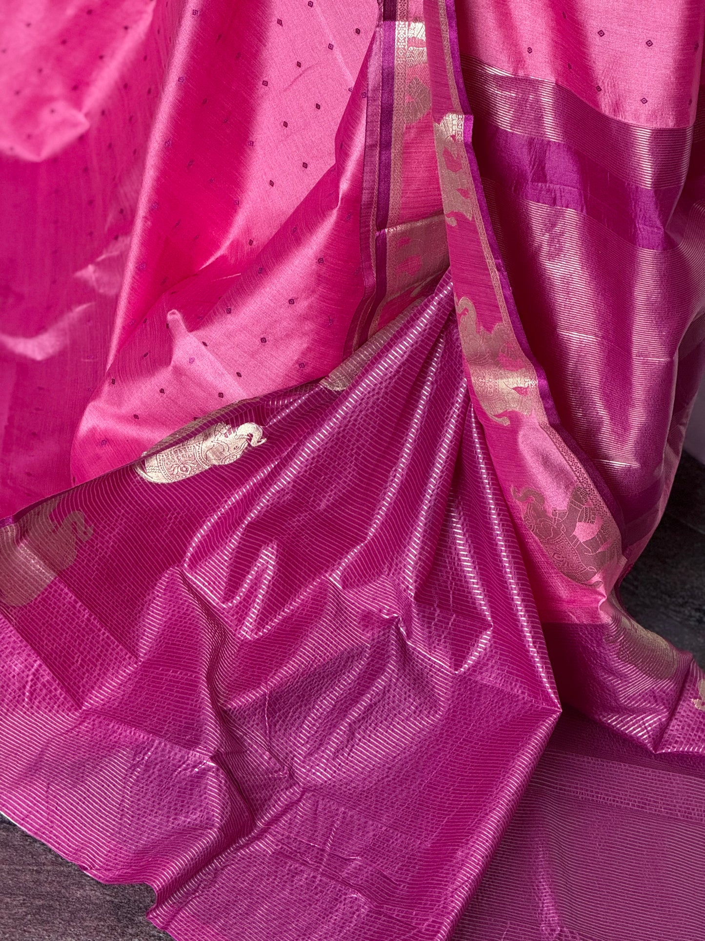Pink semi tussar saree