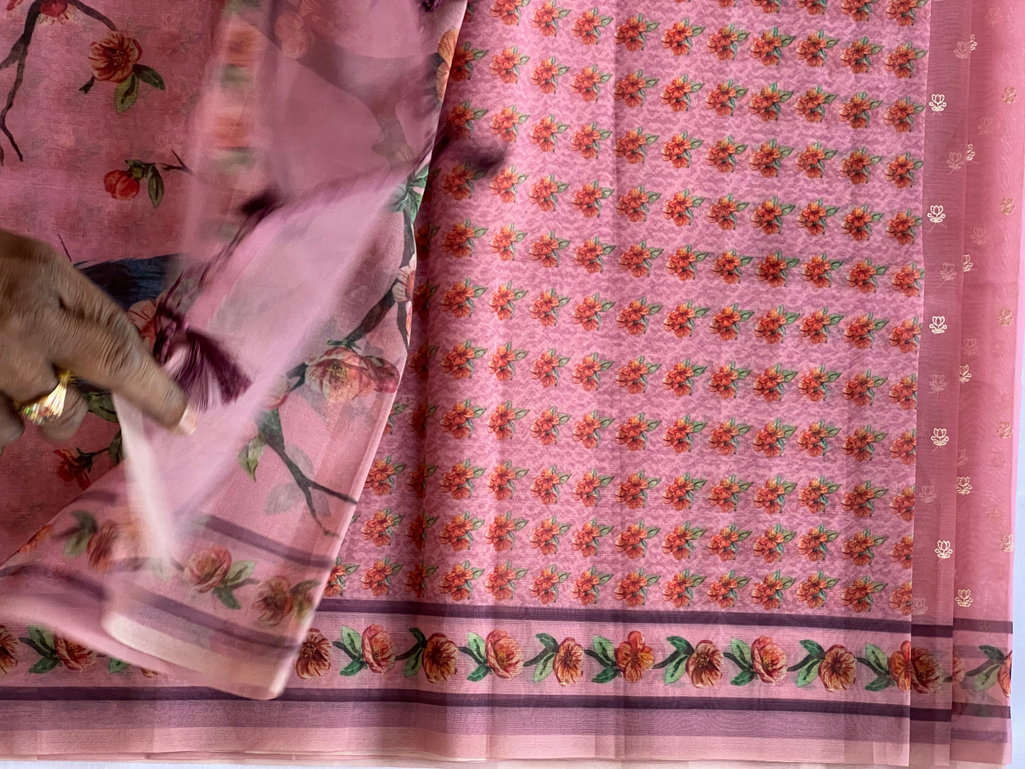 Pink organza silk saree