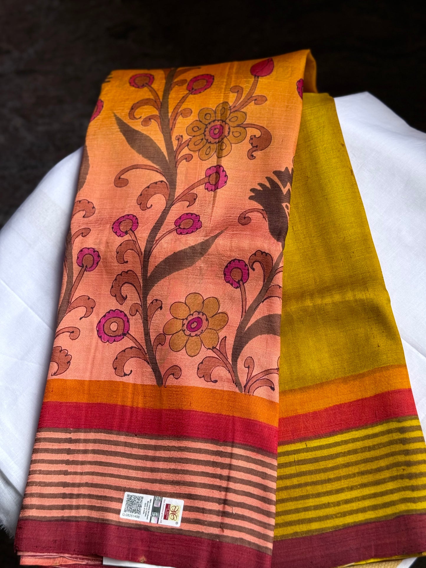 Murshidabad Silk saree - Mustard & Peach