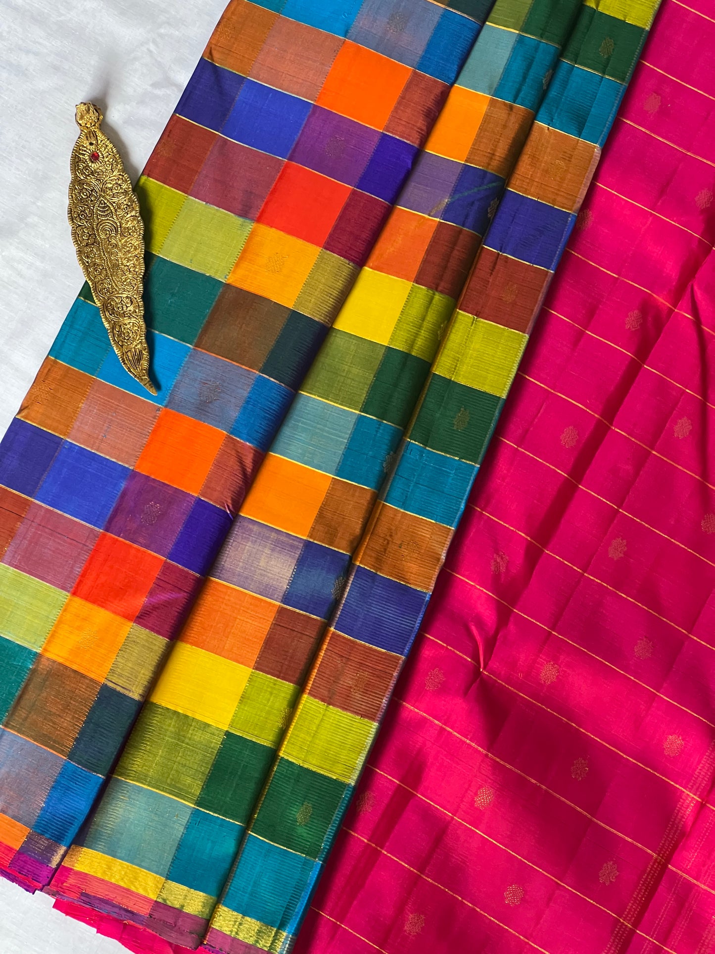 Multicoloured Checks Kanchivaram silk saree