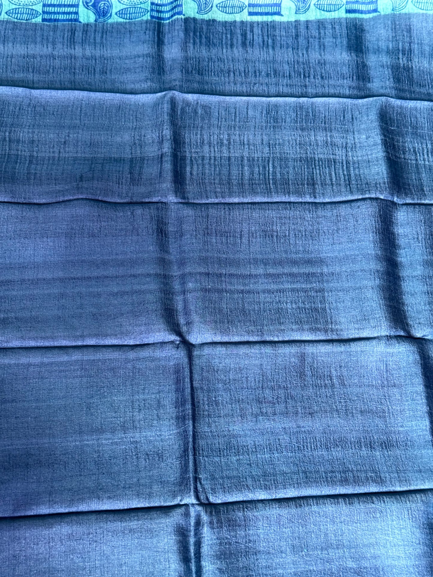 Printed Tussar saree - Blue