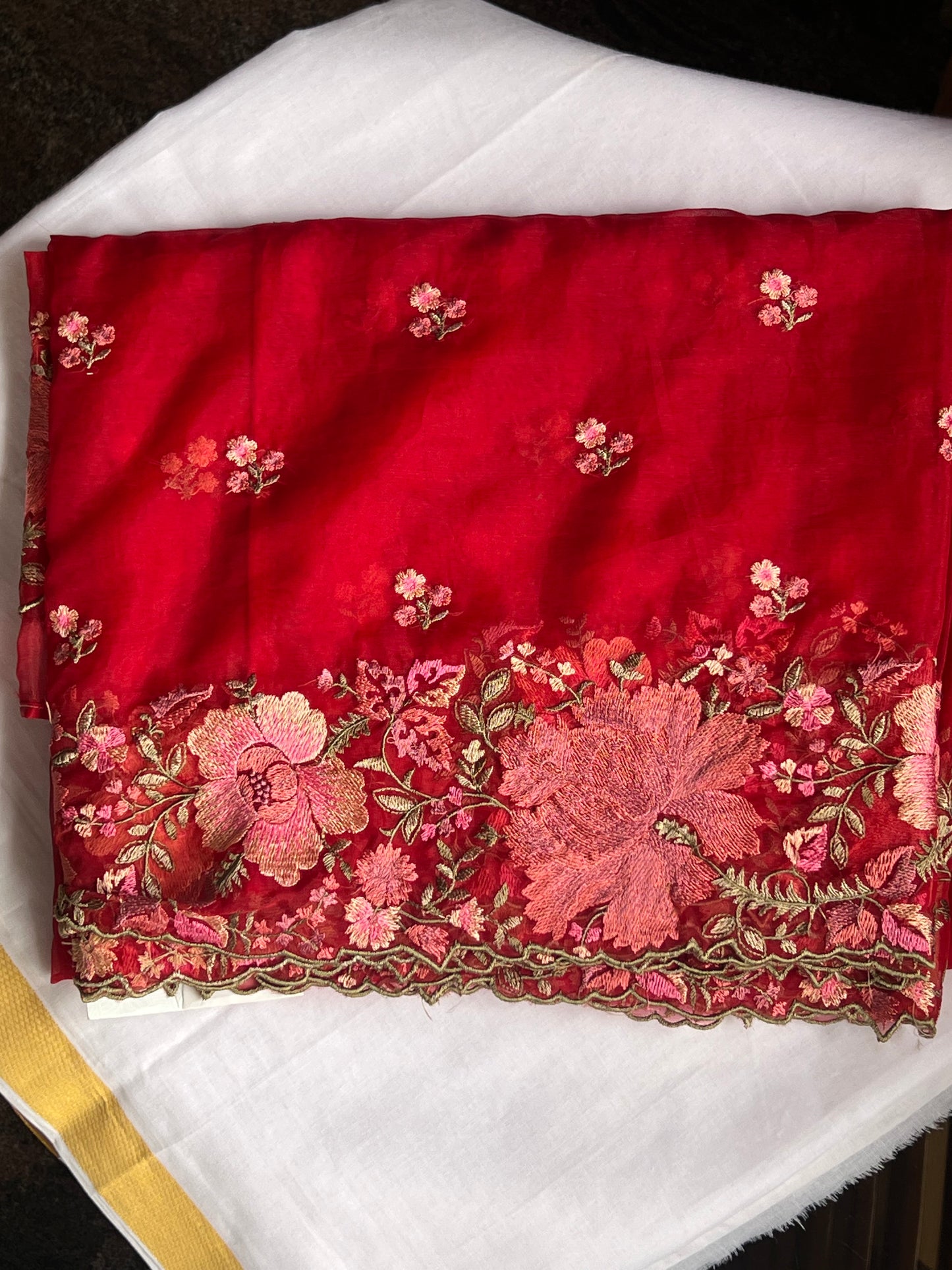 Red organza saree