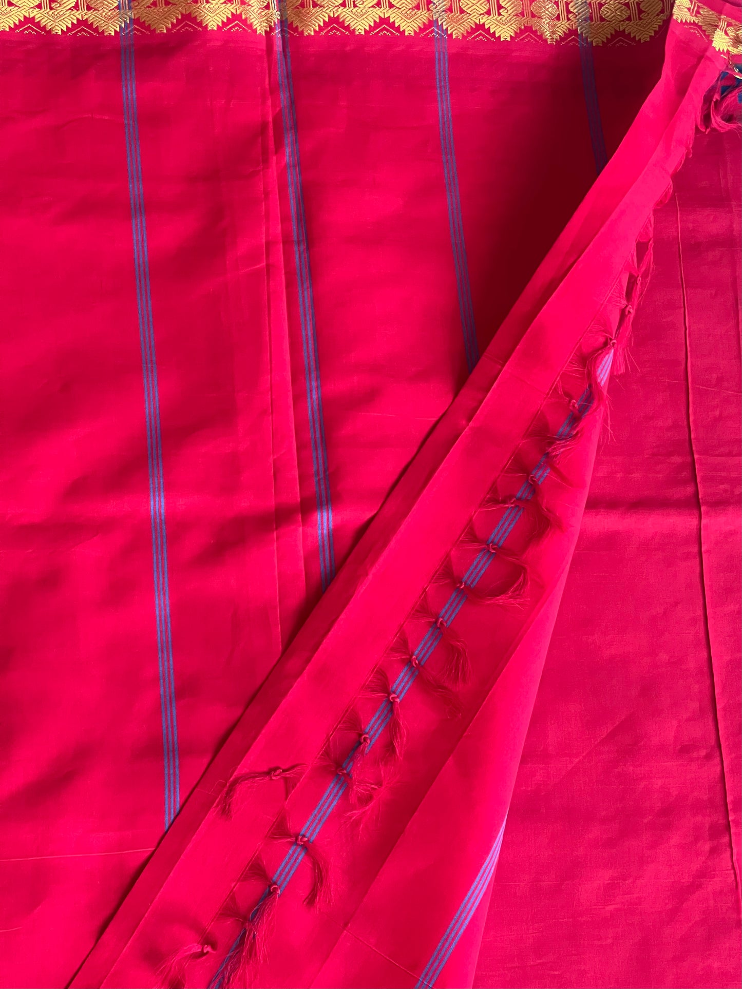 Red & blue kolam semi silk cotton saree