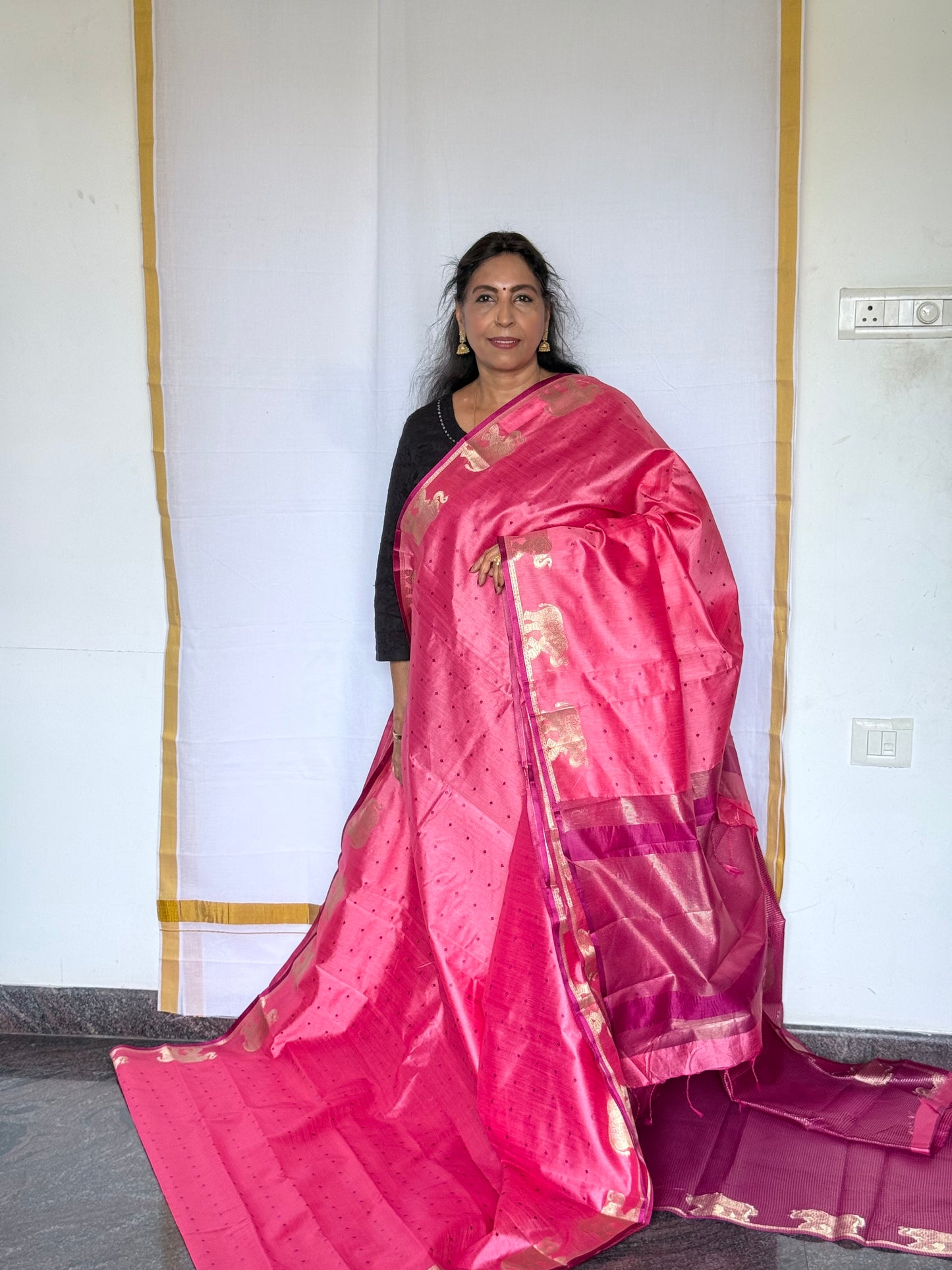 Pink semi tussar saree