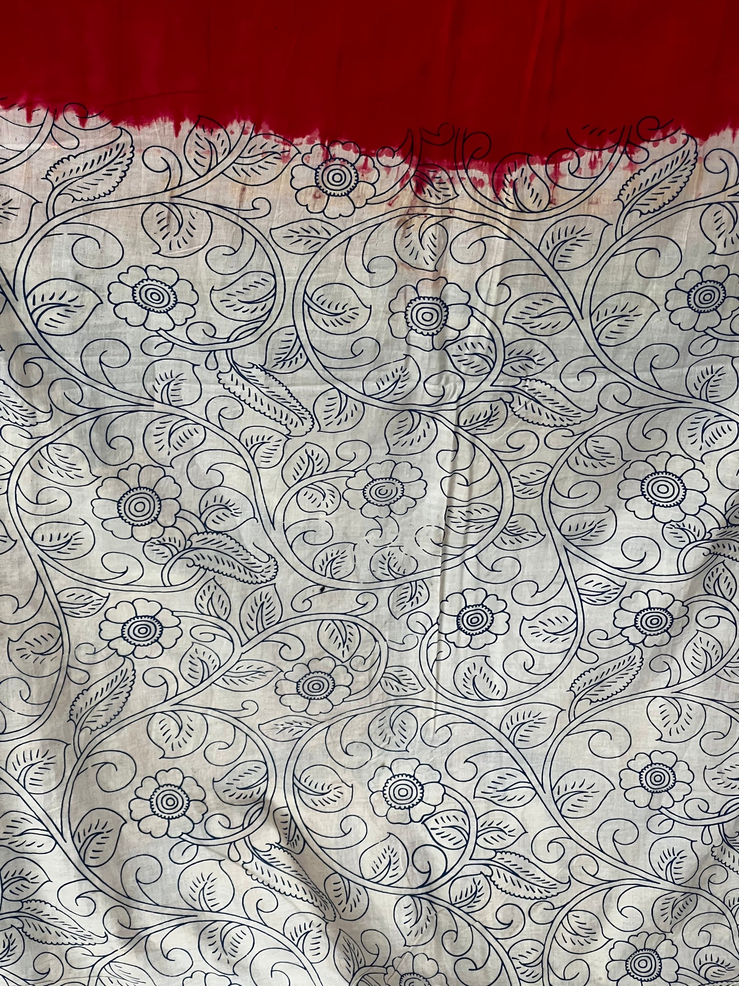 Red Kalamkari cotton saree