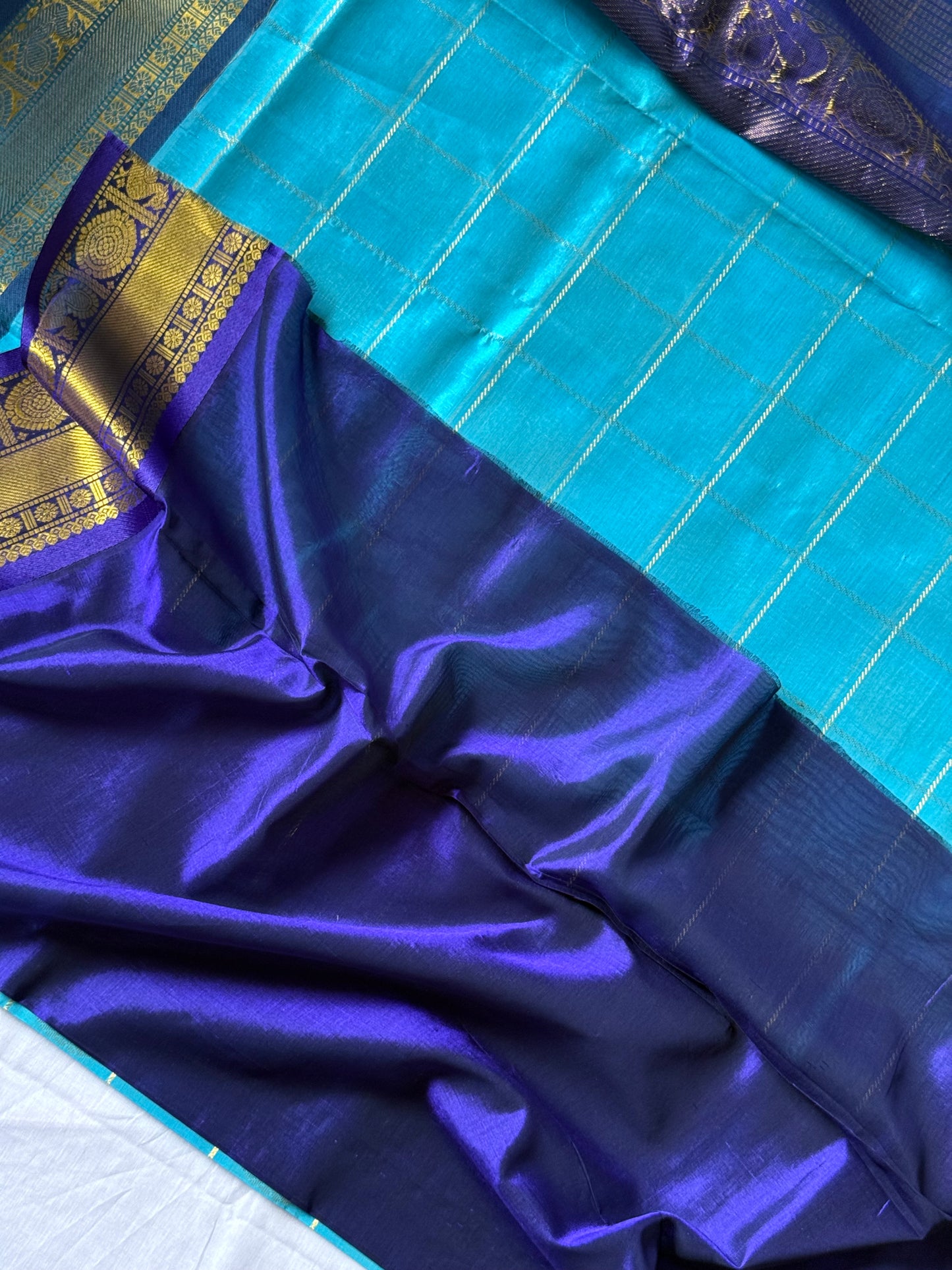 Pure Silk Cotton - Blue Annam Chakra Checked