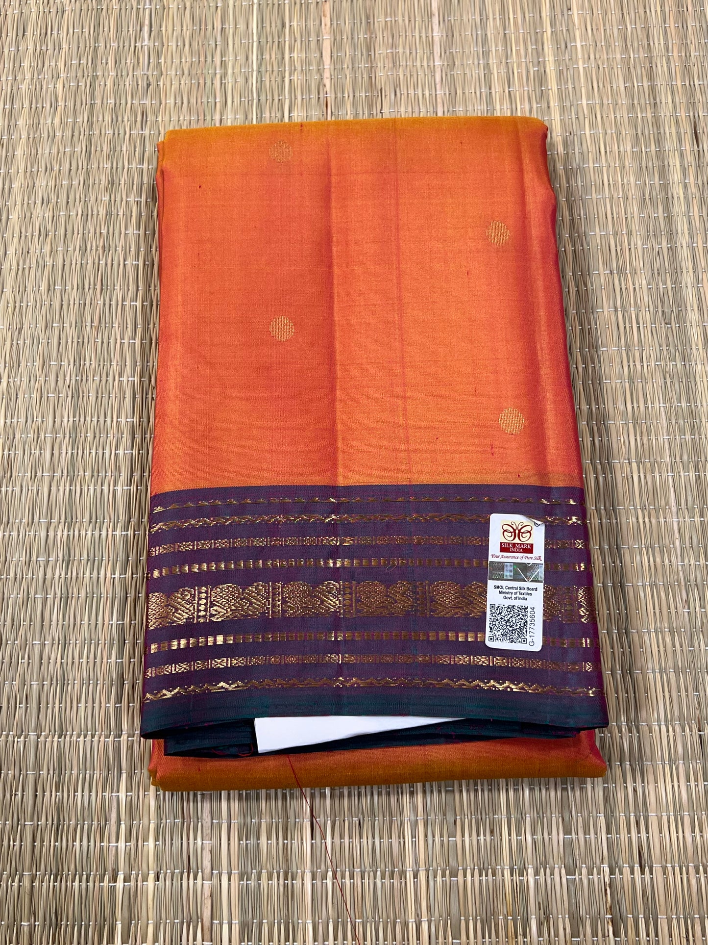 Orange Kanchivaram silk saree