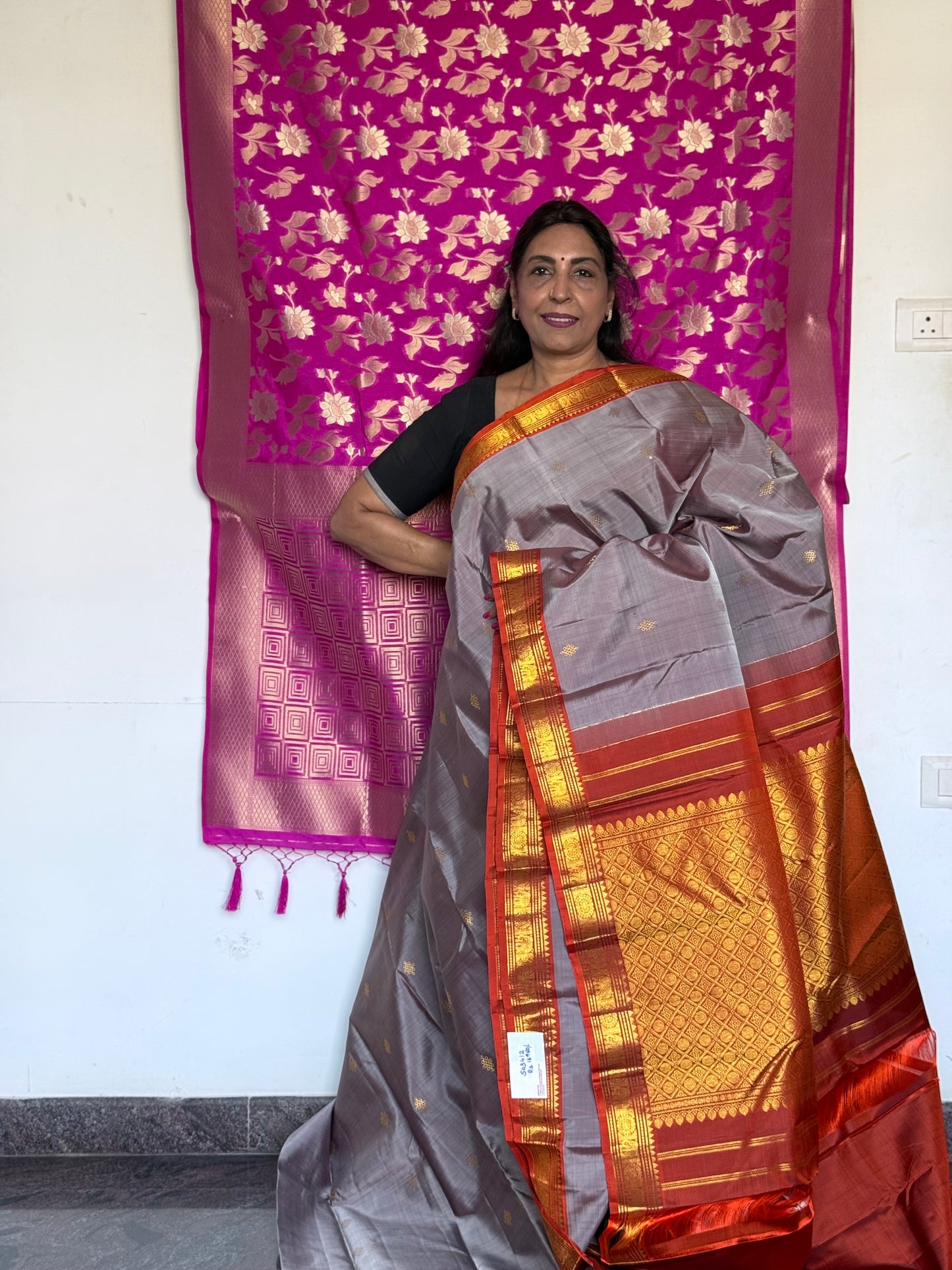 Grey pure silk saree