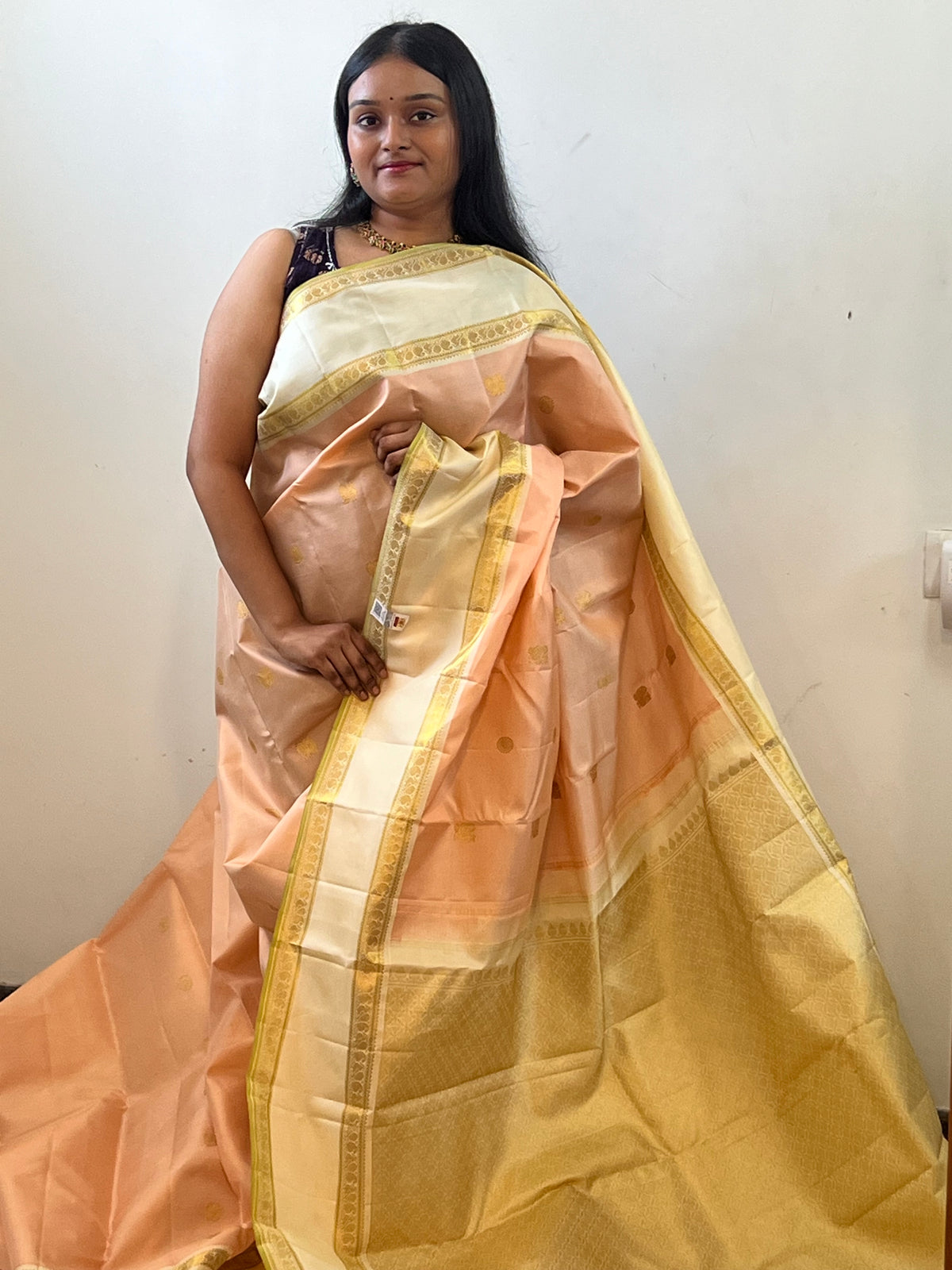 Peach Biscuit Kanchipuram Silk saree
