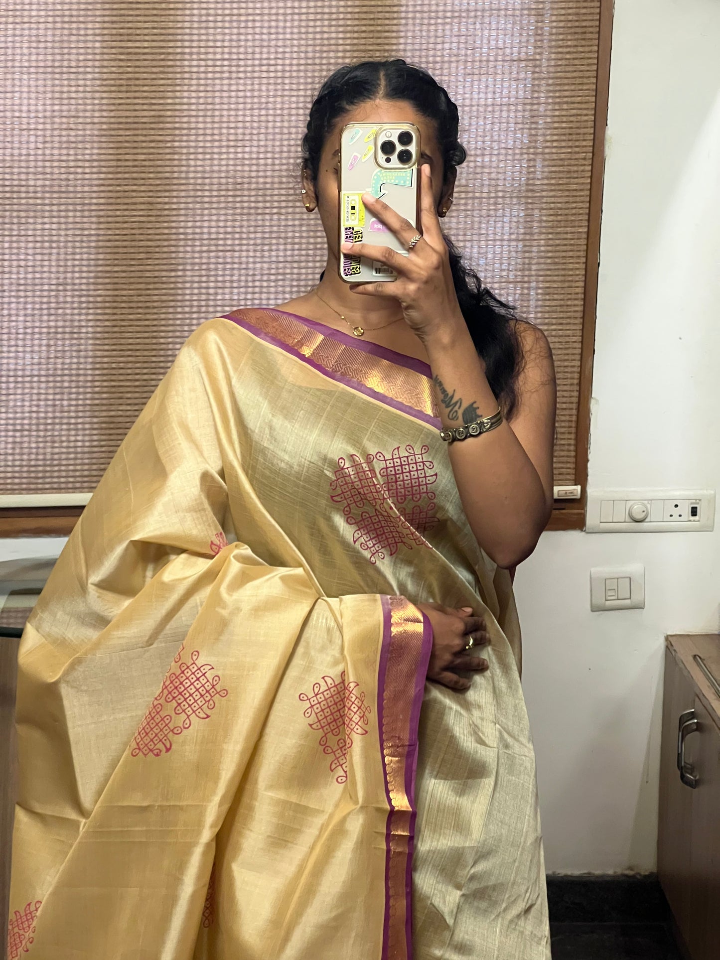 Cream Silk cotton Saree