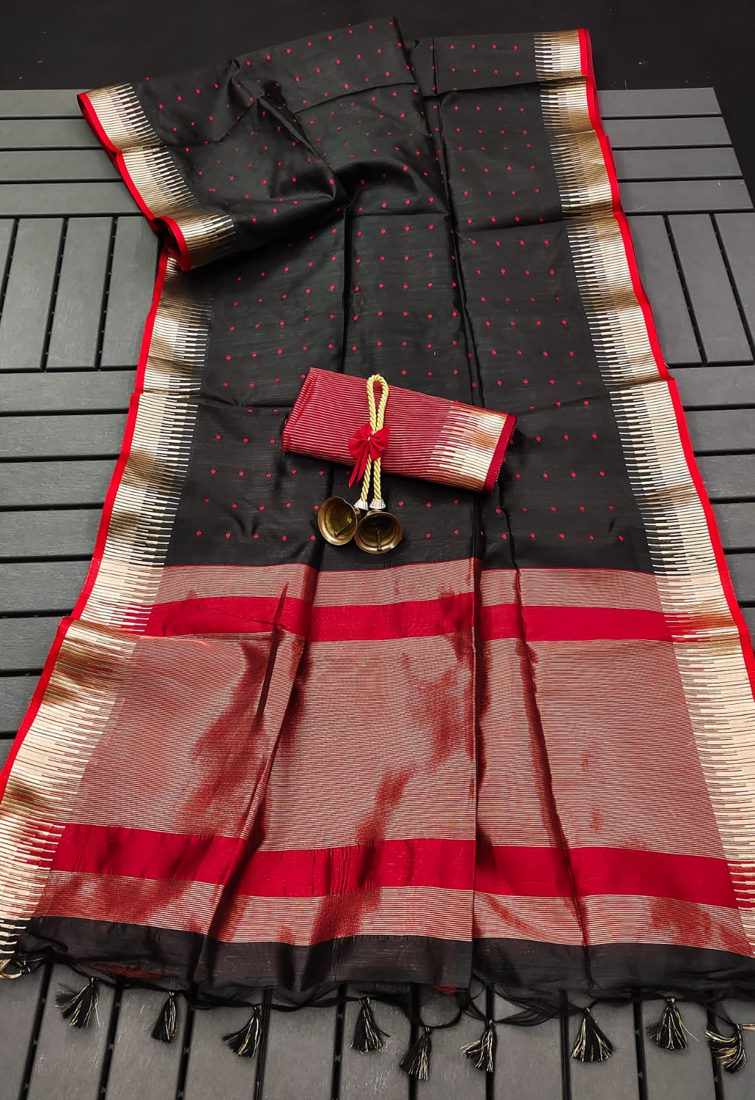 Black and red semi silk saree