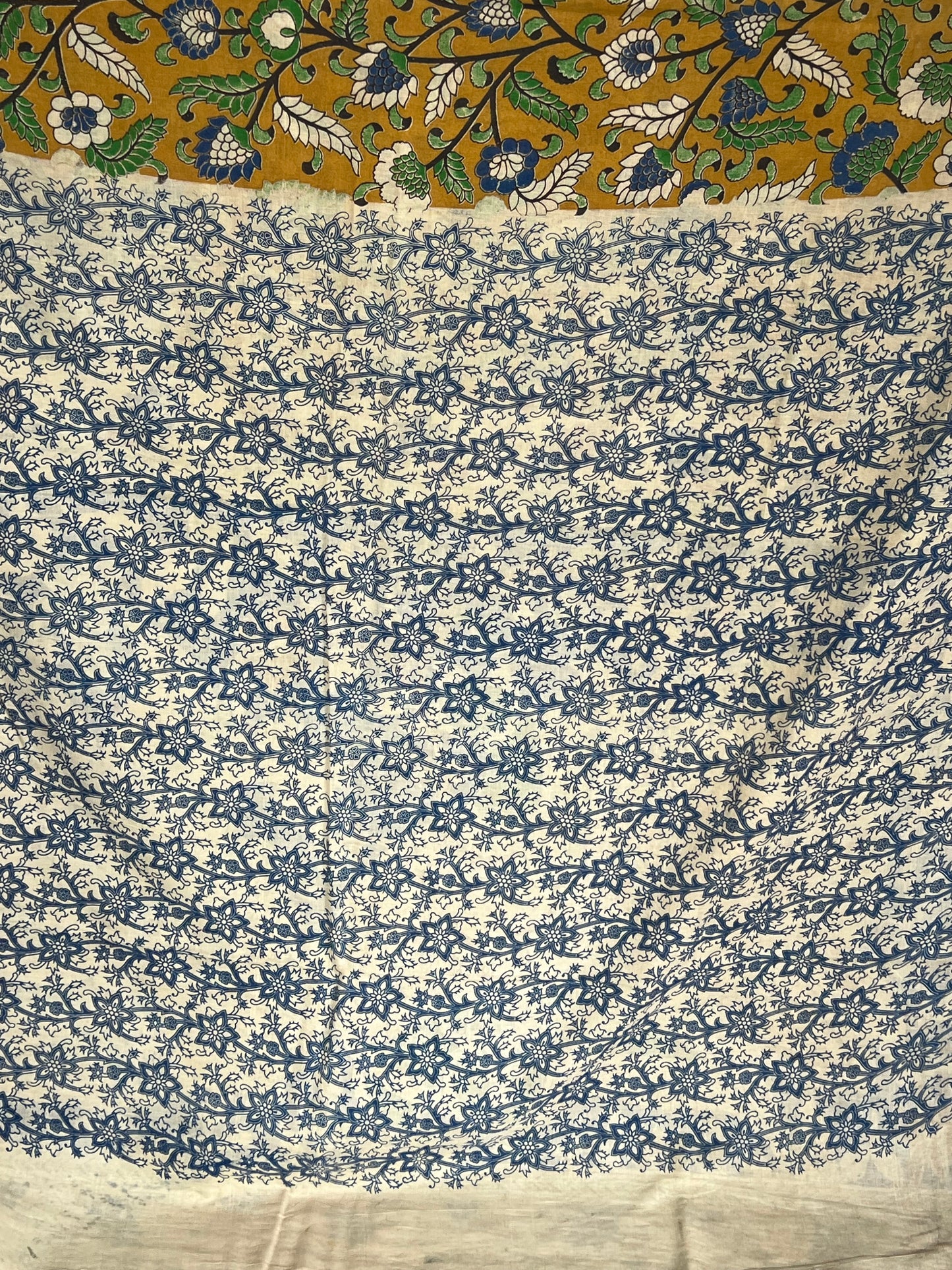 Mustard Kalamkari cotton saree