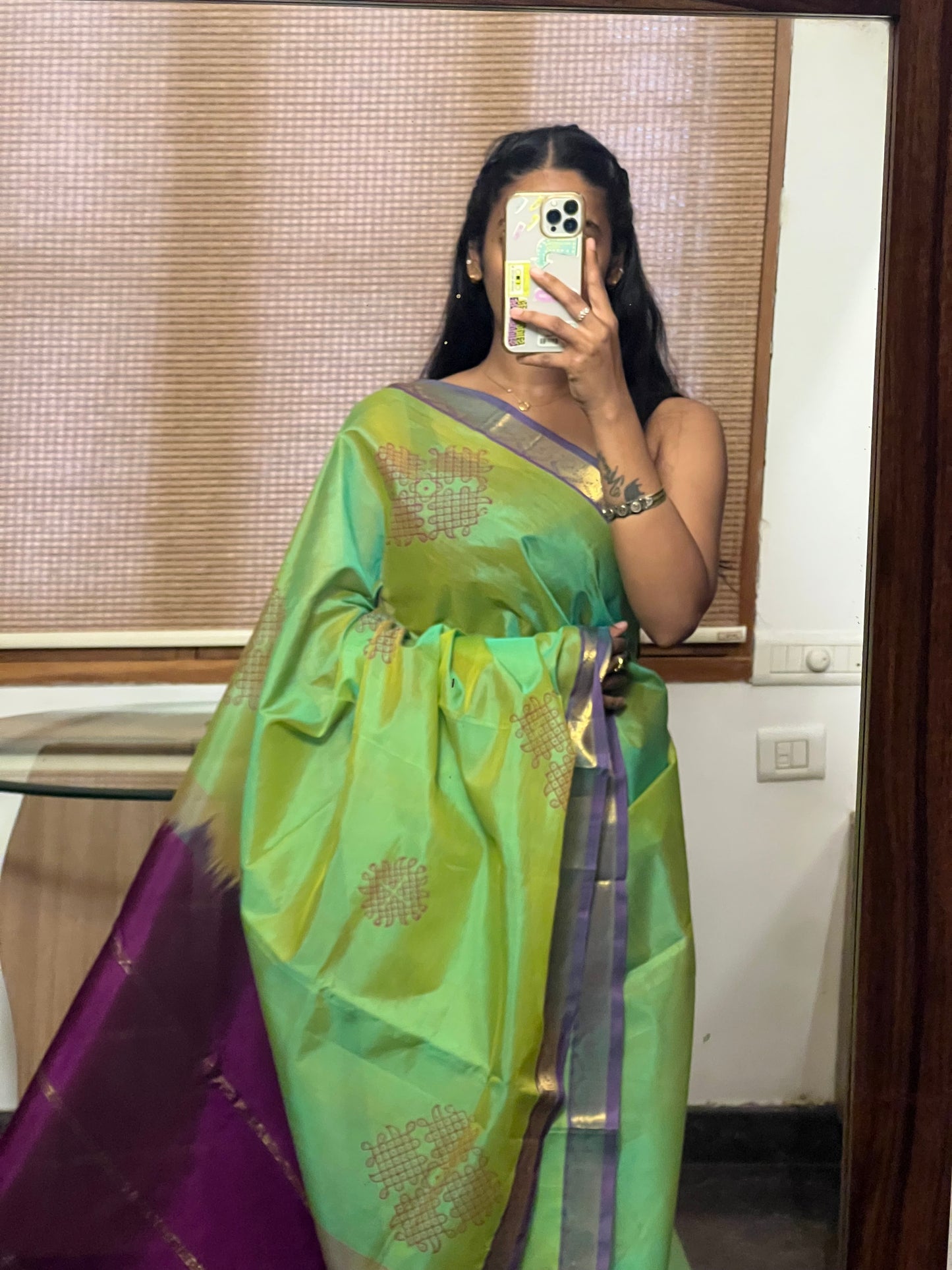 Green silk cotton saree