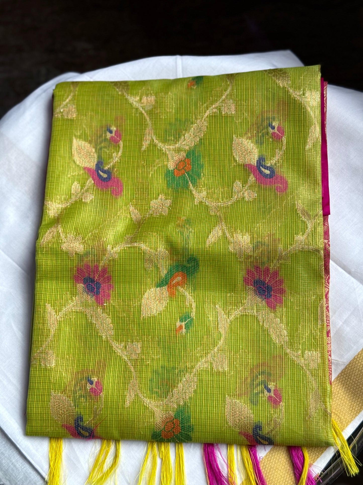 Semi Kota Silk saree - Green & Pink