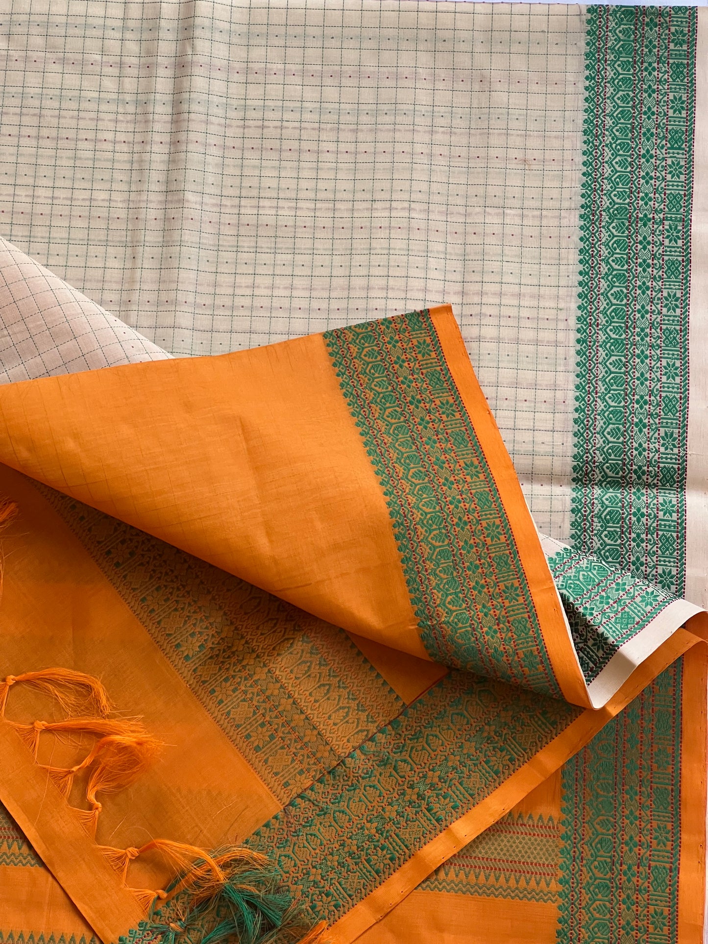 Checked orange semi silk cotton
