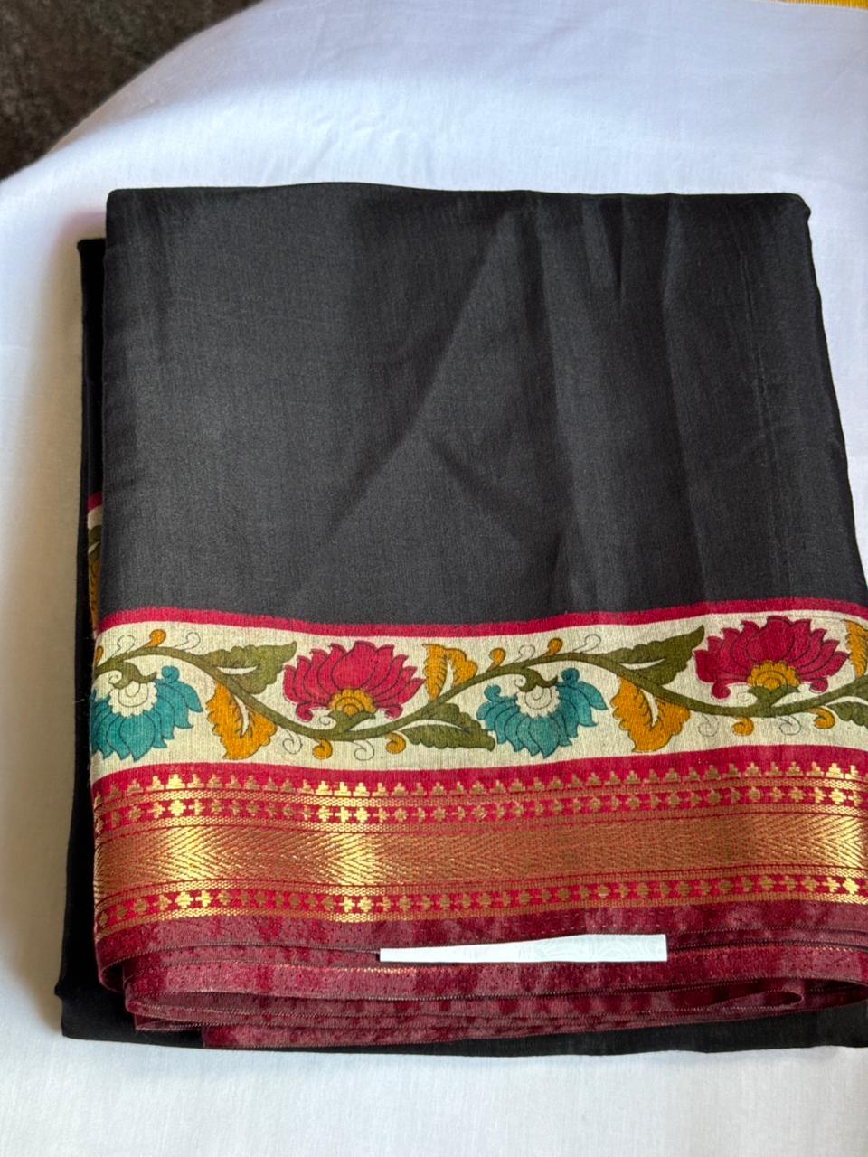 Black Semi-Soft Silk Kalamkari Saree