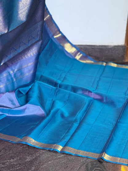 Lavender pure silk saree with blue border