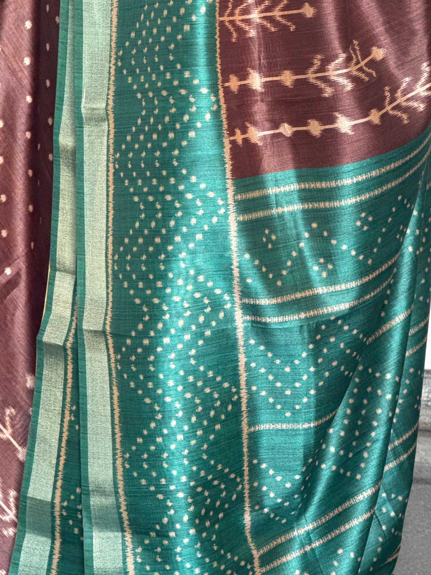Green & brown semi tussar saree