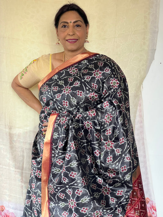 Black semi patola silk saree