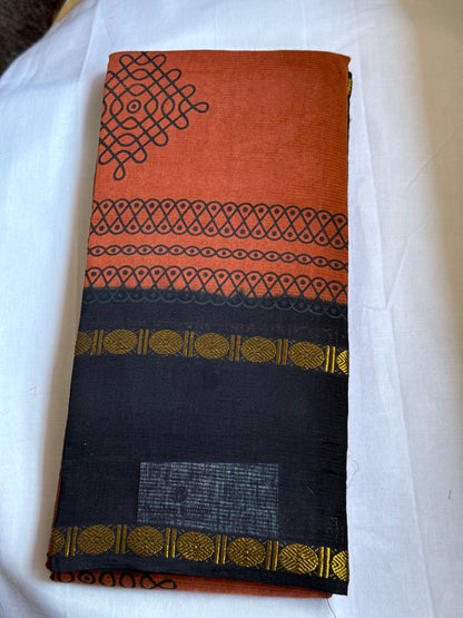 Orange and black sungudi saree