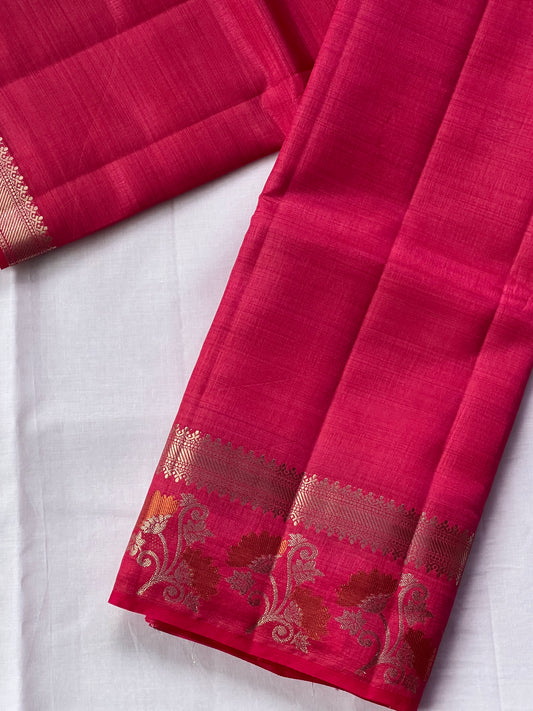 Rich pink semi silk cotton saree