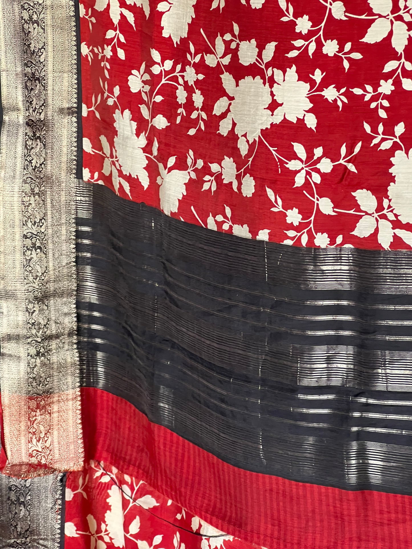 Red & black semi crepe silk saree