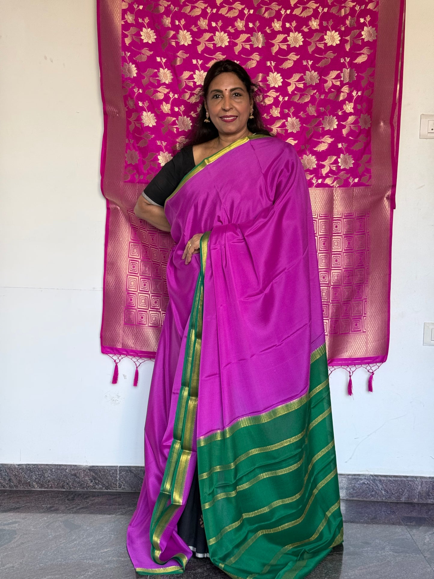 Bright pink mysore silk saree