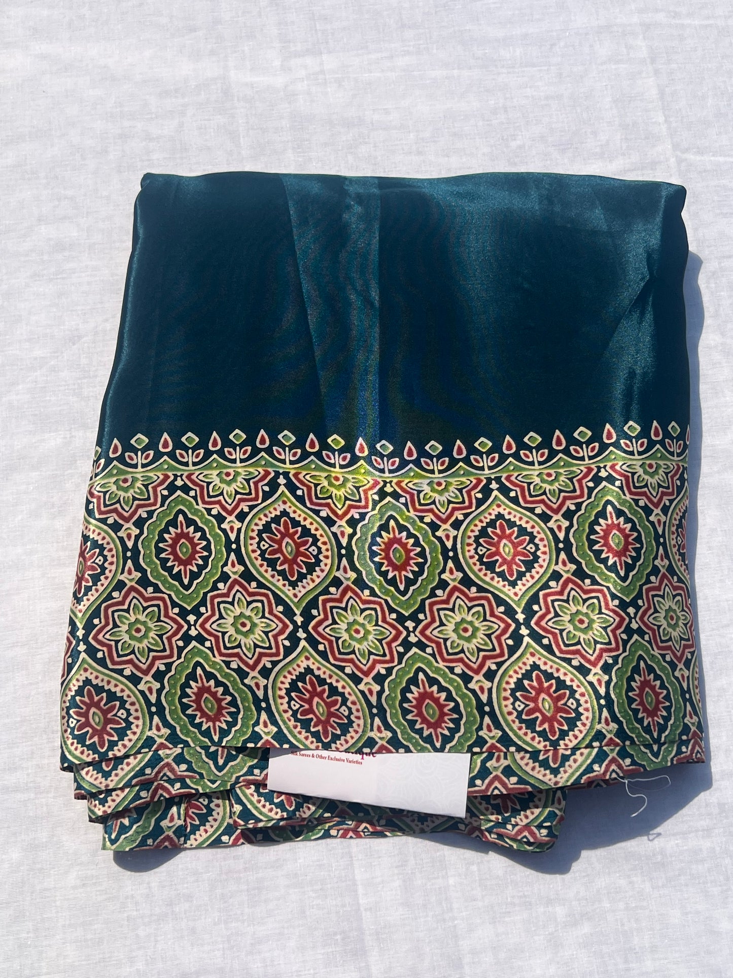 Peacock blue crepe silk saree