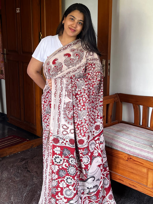 Maroon Chinnur Kalamkari silk saree