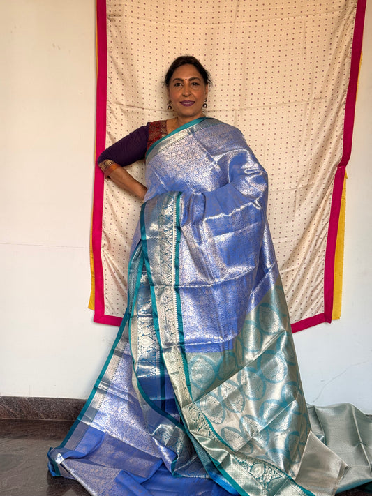 Lilac semi banaras silk saree